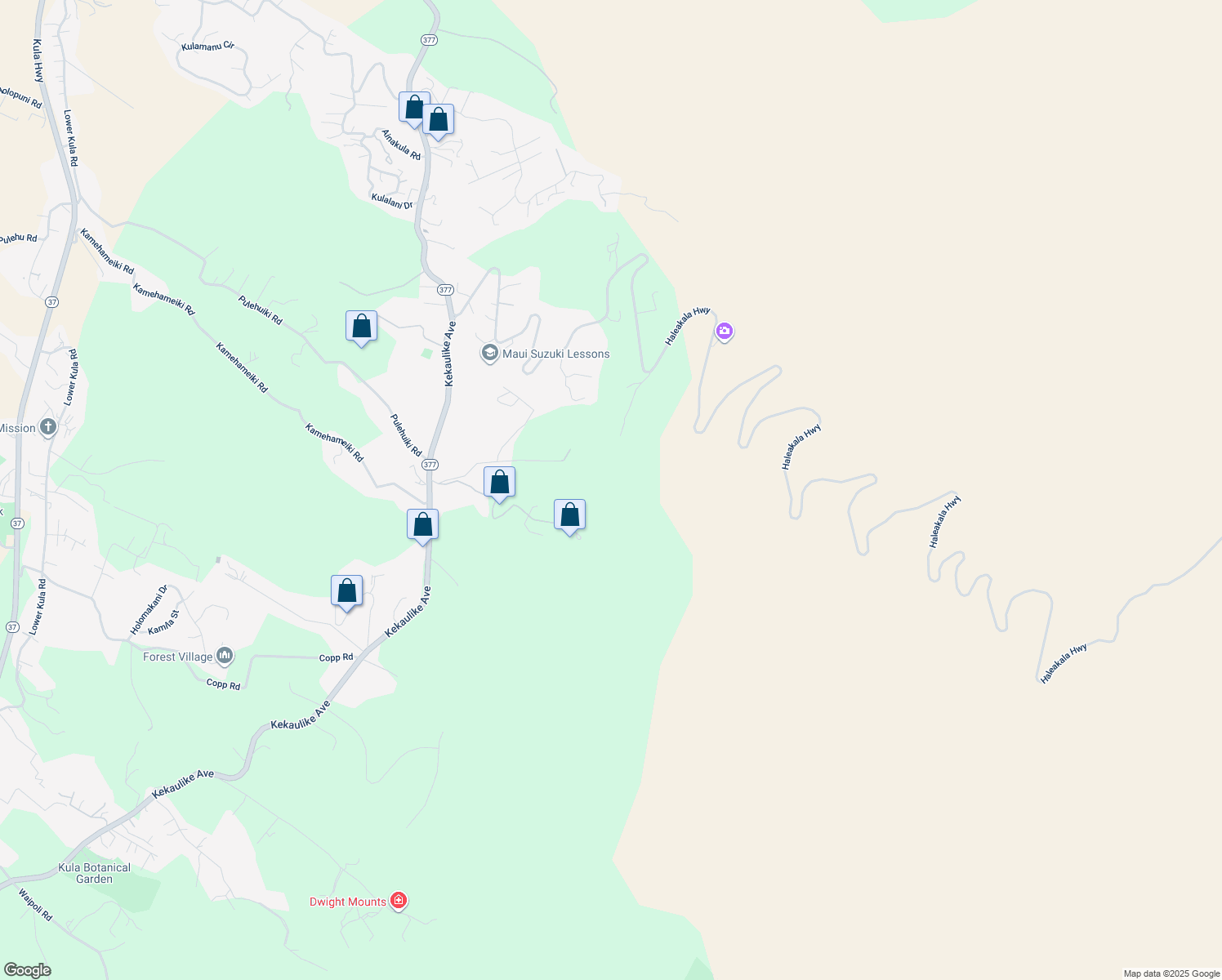 map of restaurants, bars, coffee shops, grocery stores, and more near 594 Hapapa Road in Kula