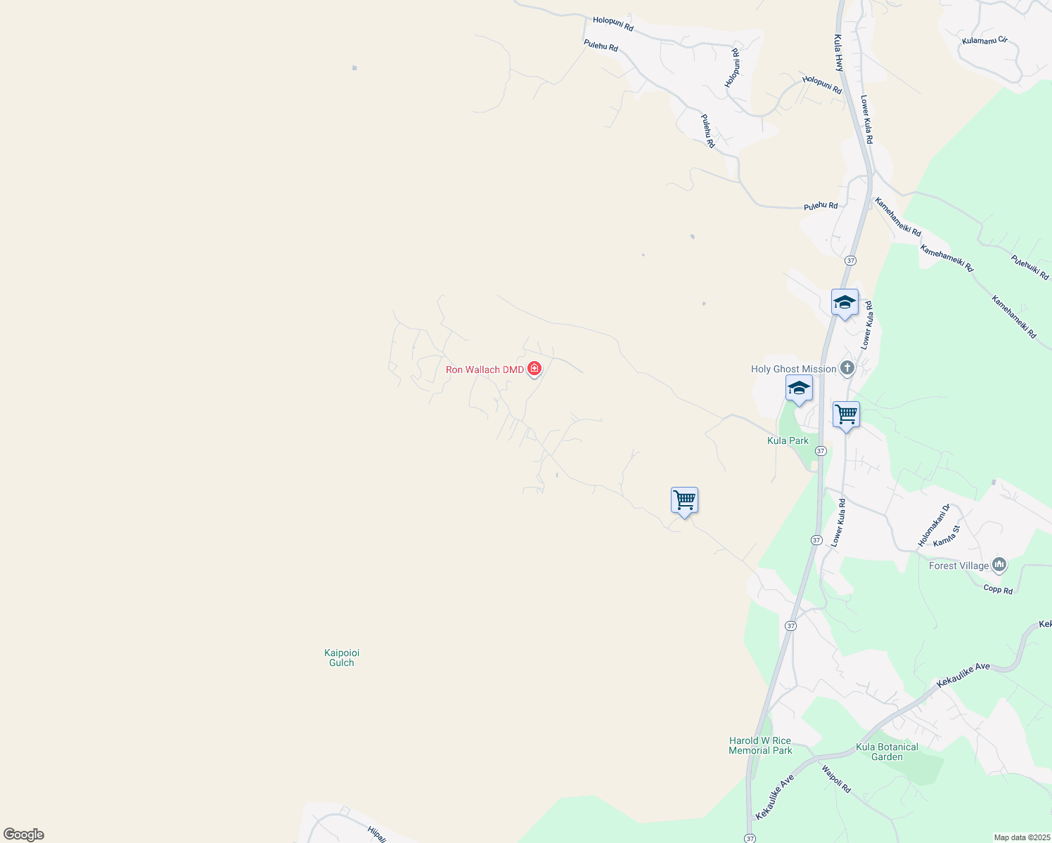 map of restaurants, bars, coffee shops, grocery stores, and more near 0 Naalae Road in Kula