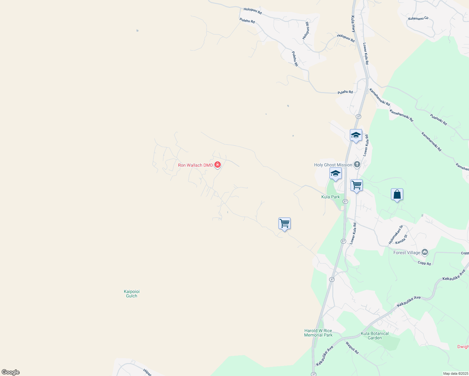 map of restaurants, bars, coffee shops, grocery stores, and more near 1260 Naalae Road in Kula
