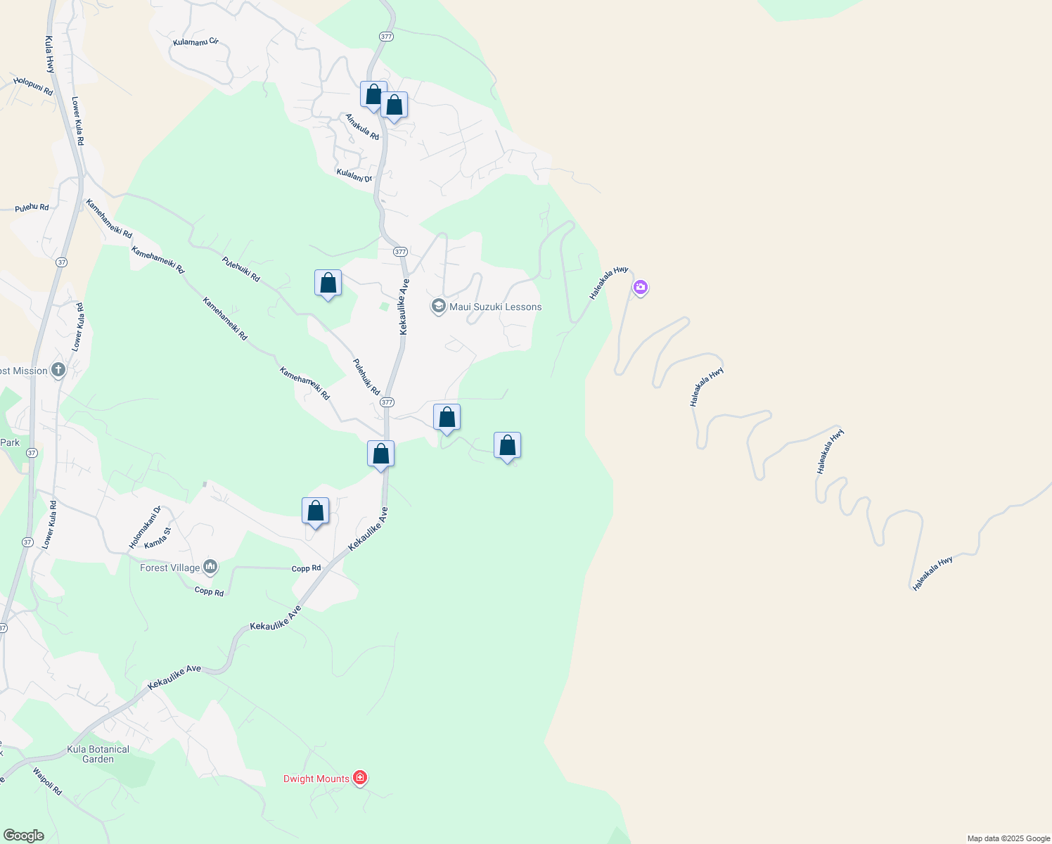 map of restaurants, bars, coffee shops, grocery stores, and more near 590 Hapapa Road in Kula