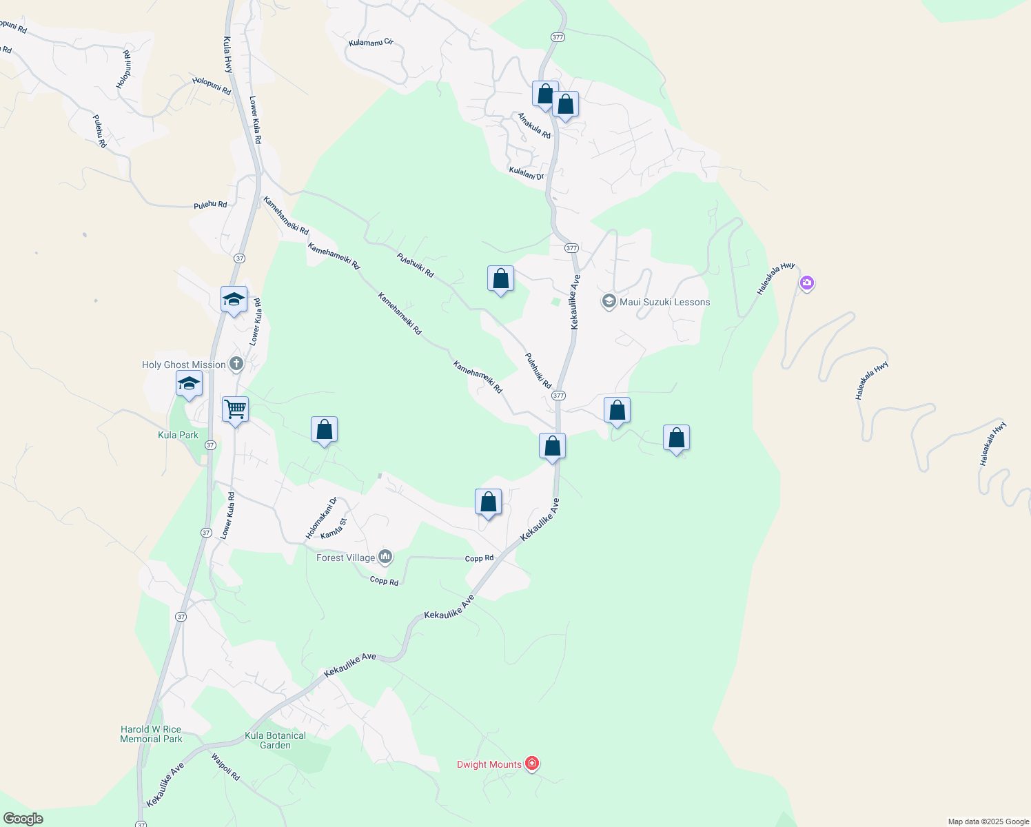 map of restaurants, bars, coffee shops, grocery stores, and more near 1515 Kamehameiki Road in Kula