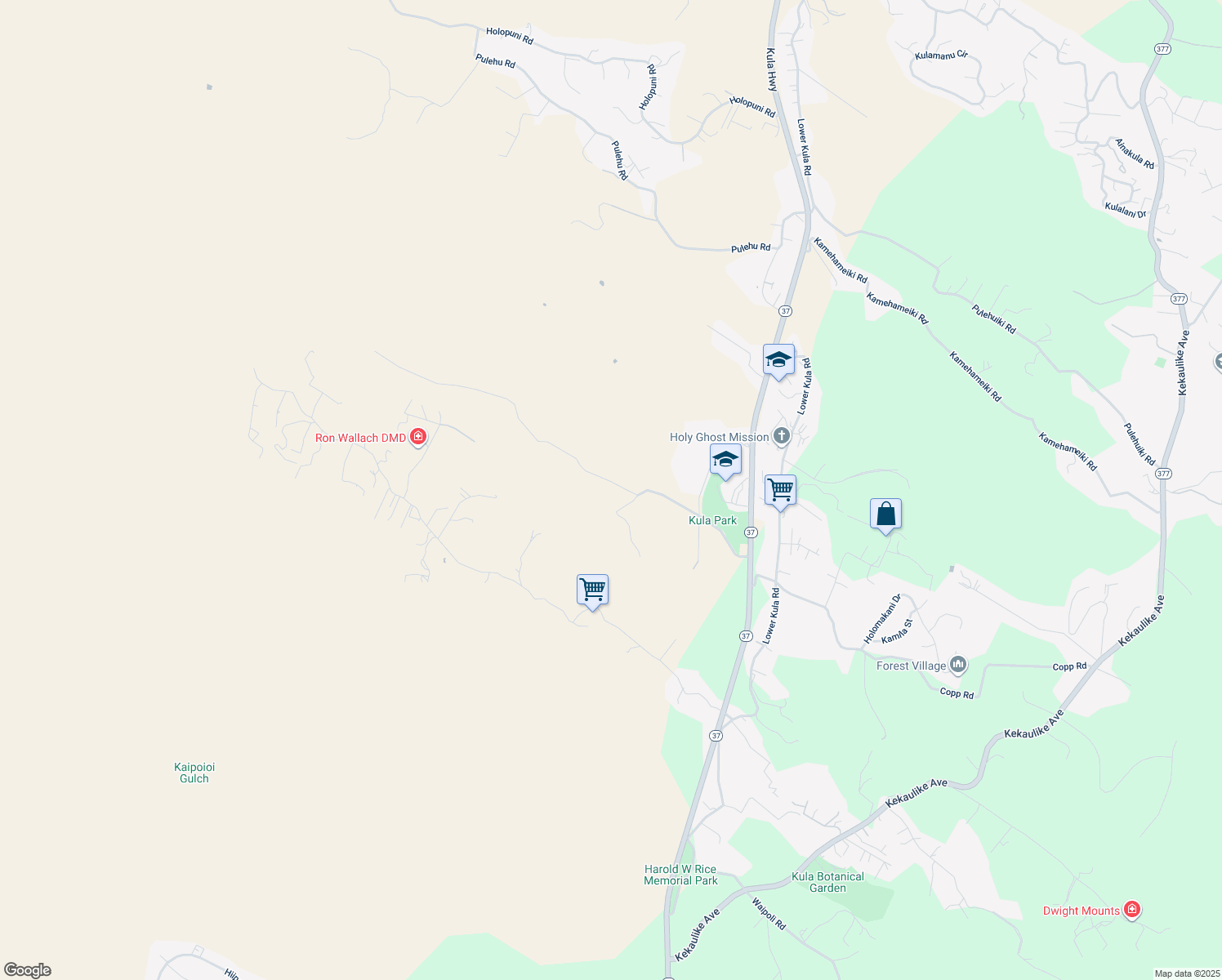 map of restaurants, bars, coffee shops, grocery stores, and more near 485 Calasa Road in Kula