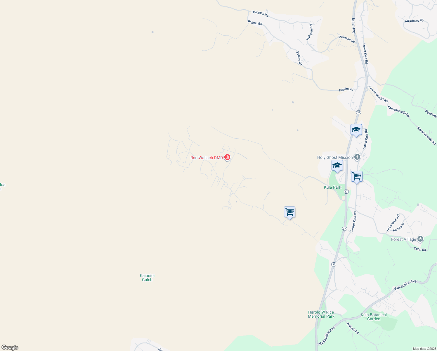 map of restaurants, bars, coffee shops, grocery stores, and more near 1470 Naalae Road in Kula