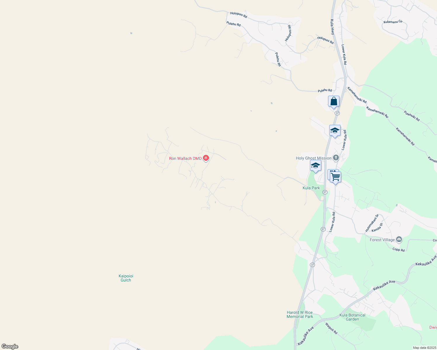 map of restaurants, bars, coffee shops, grocery stores, and more near 1260 Naalae Road in Kula