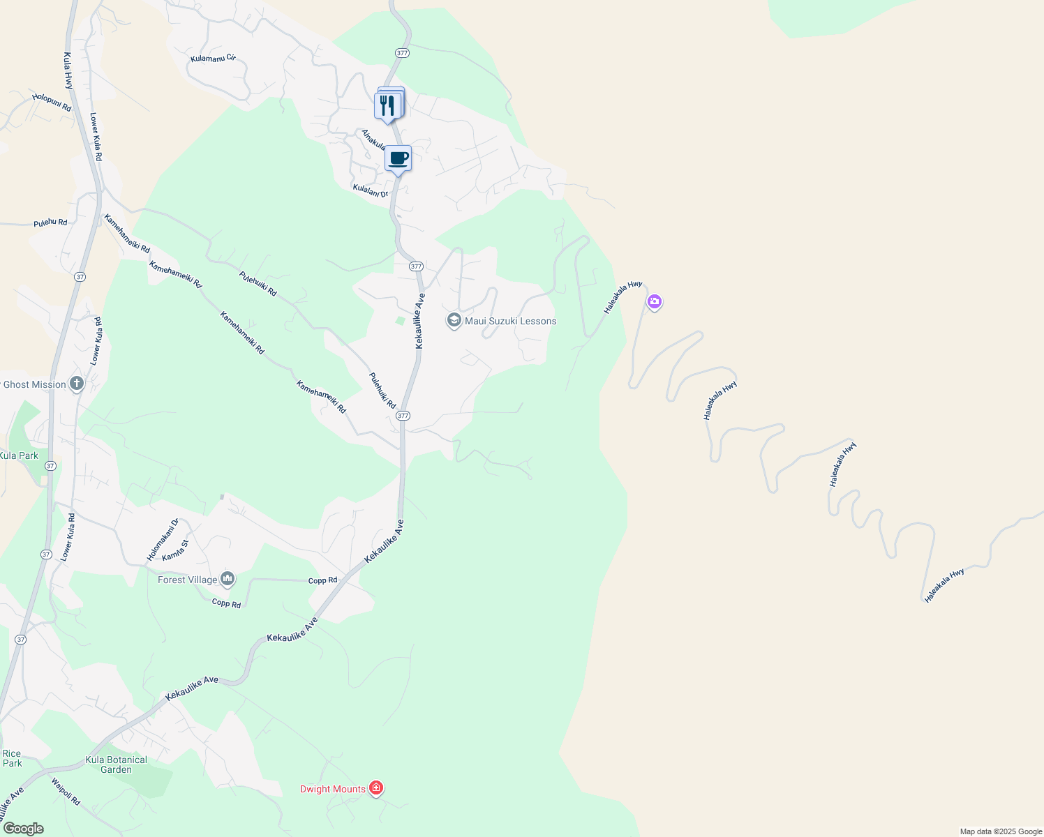 map of restaurants, bars, coffee shops, grocery stores, and more near 470 Hapapa Road in Kula