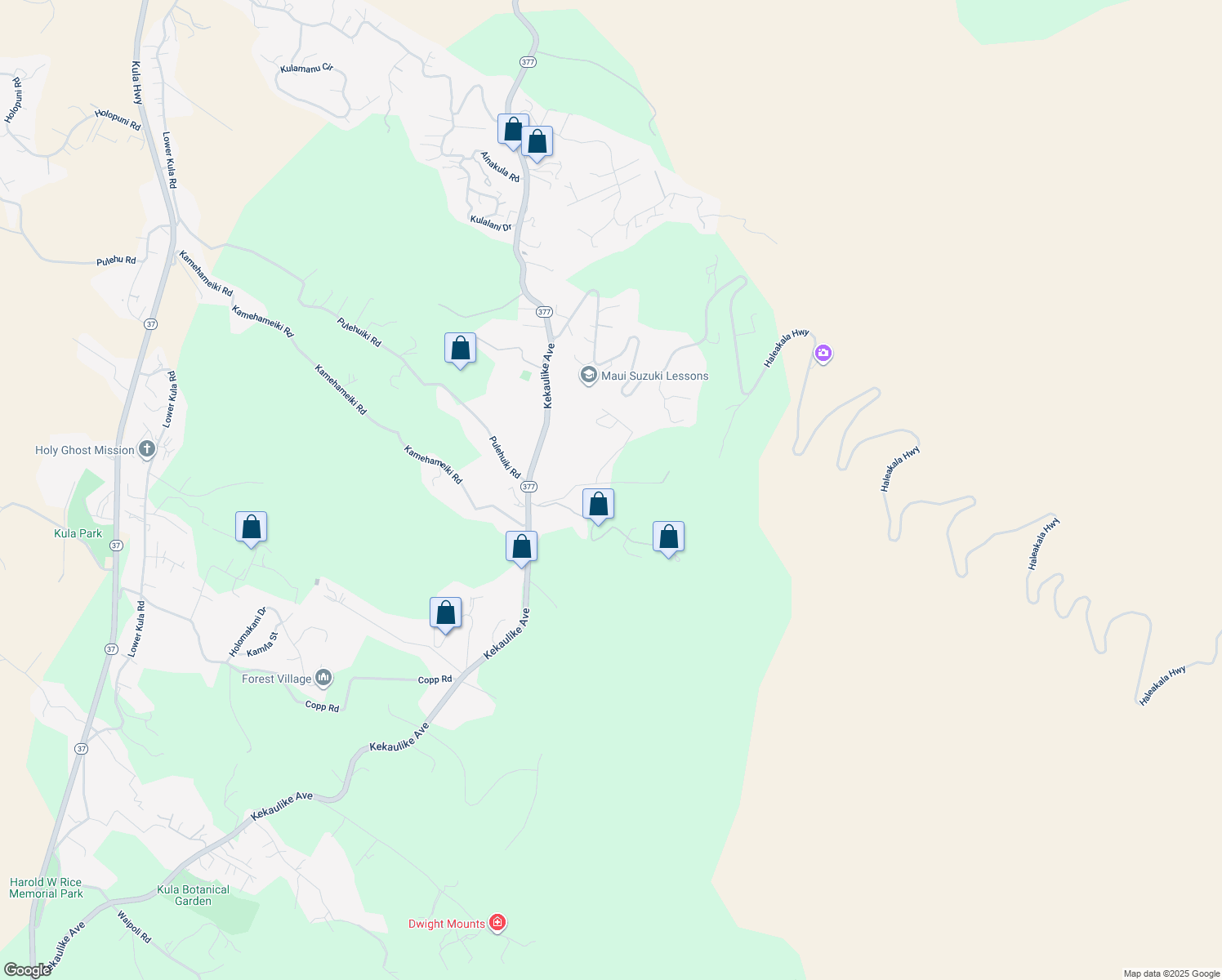 map of restaurants, bars, coffee shops, grocery stores, and more near 294 Hapapa Road in Kula