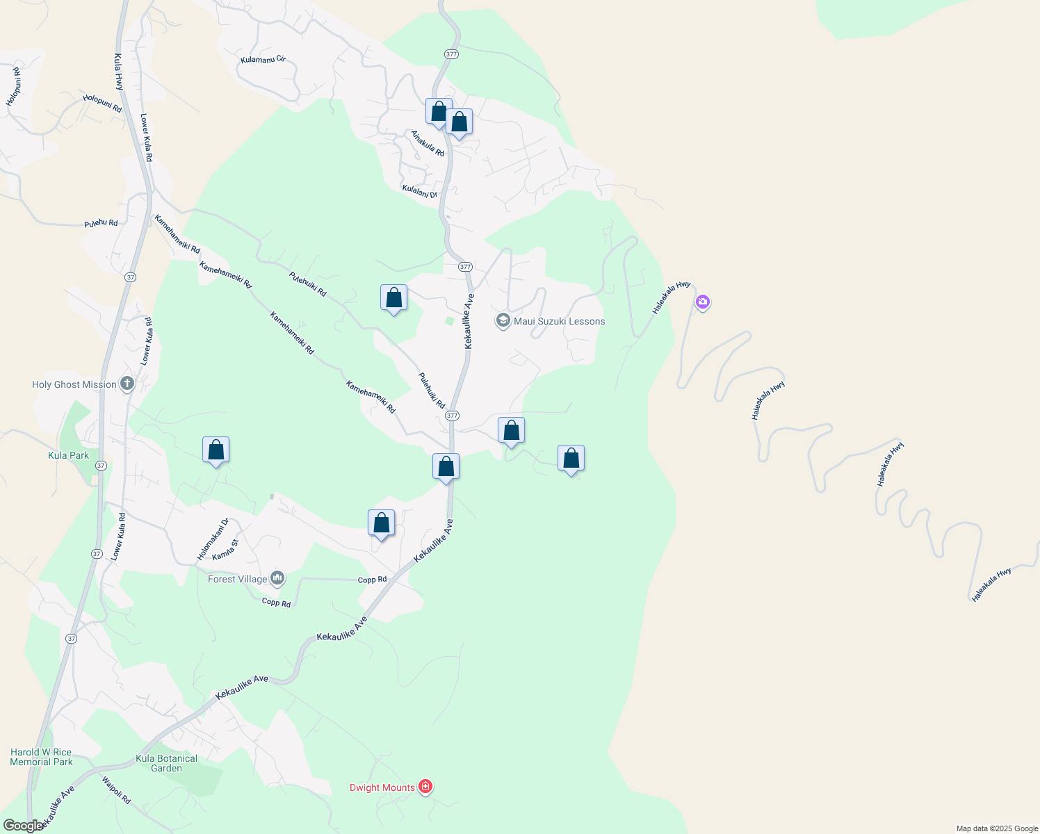 map of restaurants, bars, coffee shops, grocery stores, and more near 294 Hapapa Road in Kula