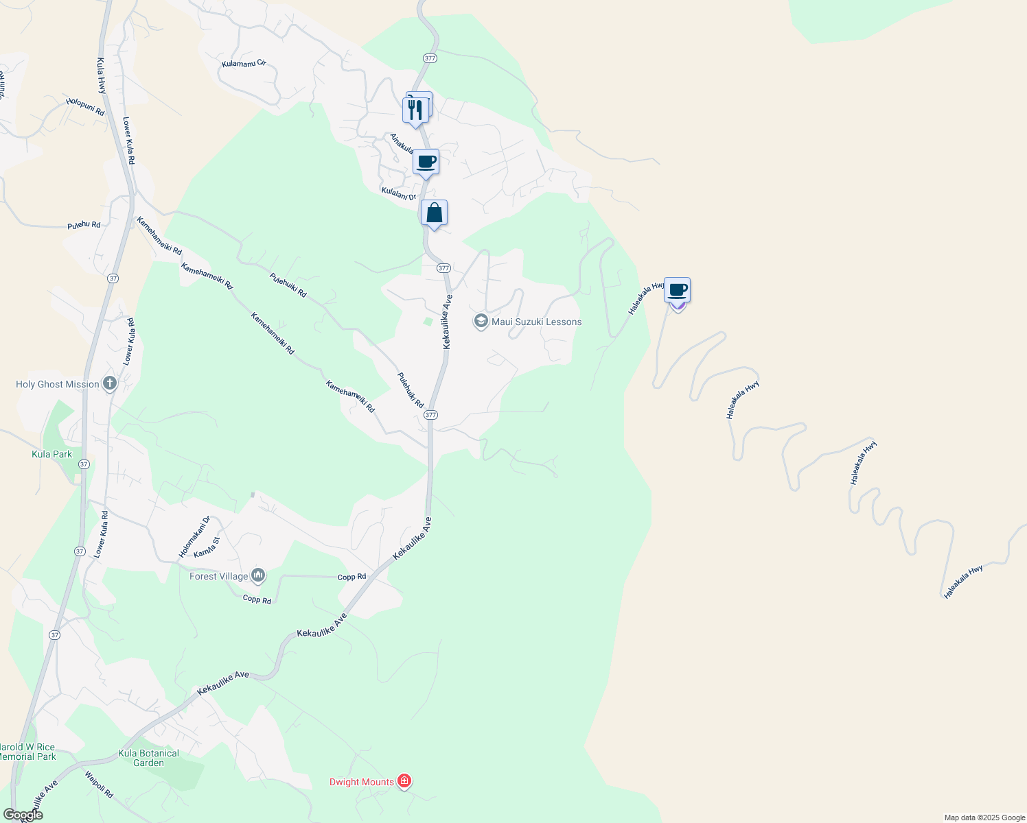 map of restaurants, bars, coffee shops, grocery stores, and more near 470 Hapapa Road in Kula