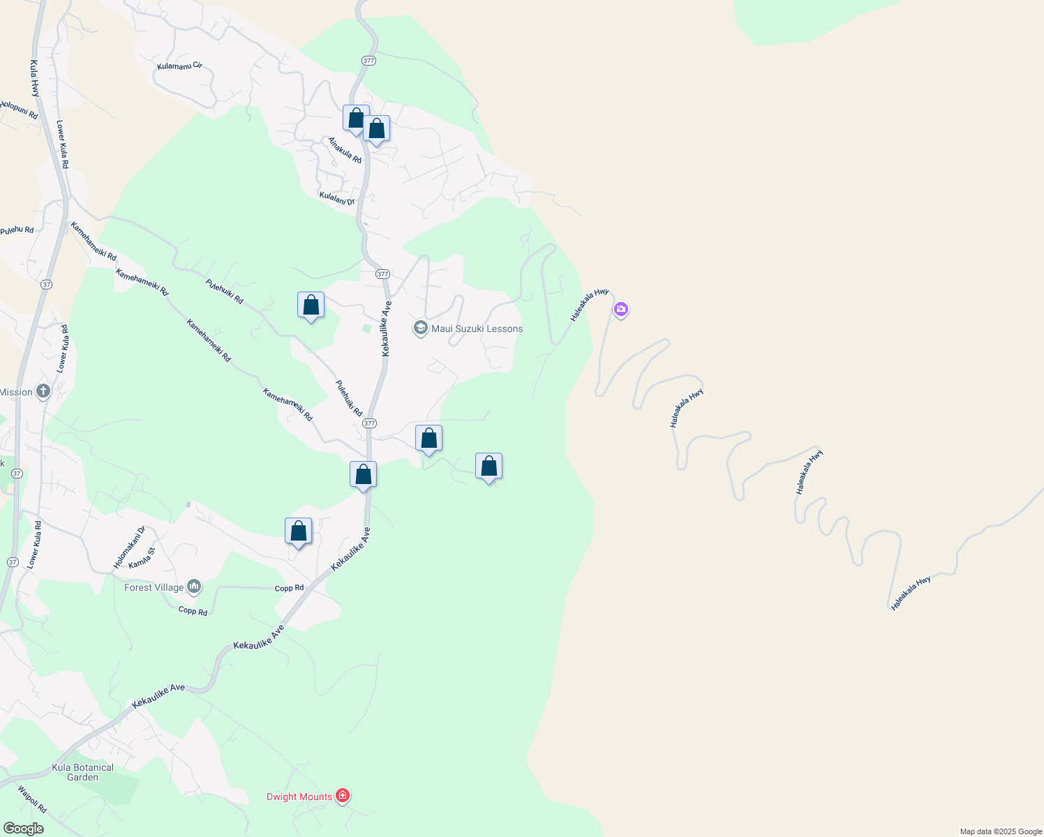 map of restaurants, bars, coffee shops, grocery stores, and more near 545 Hapapa Road in Kula
