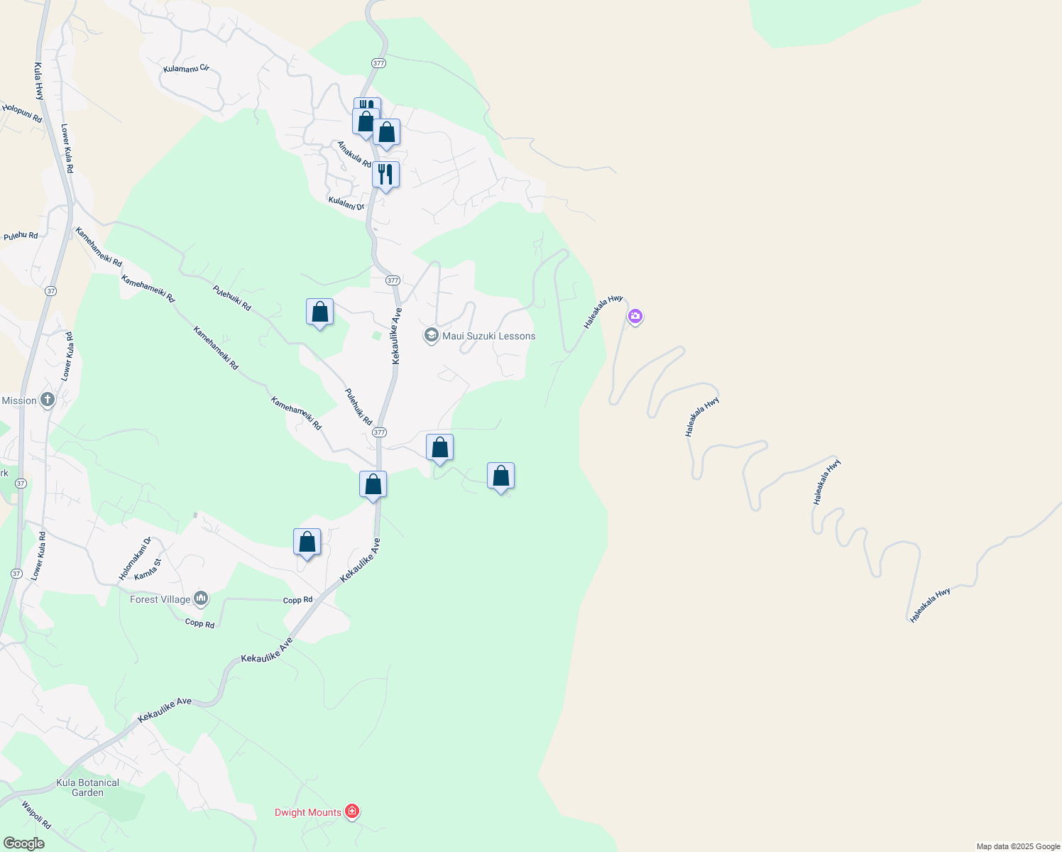 map of restaurants, bars, coffee shops, grocery stores, and more near 545 Hapapa Road in Kula