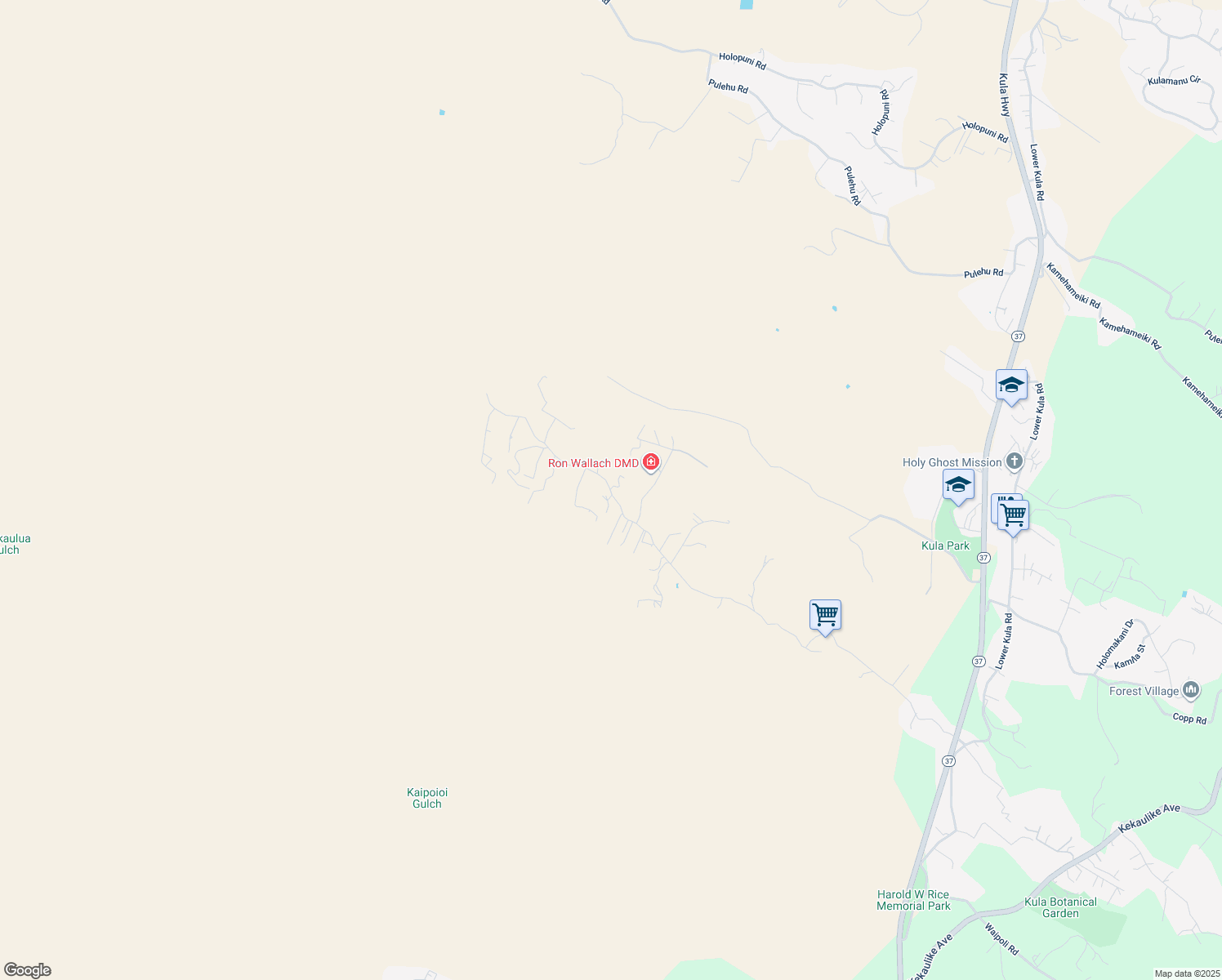 map of restaurants, bars, coffee shops, grocery stores, and more near 1584 Naalae Road in Kula