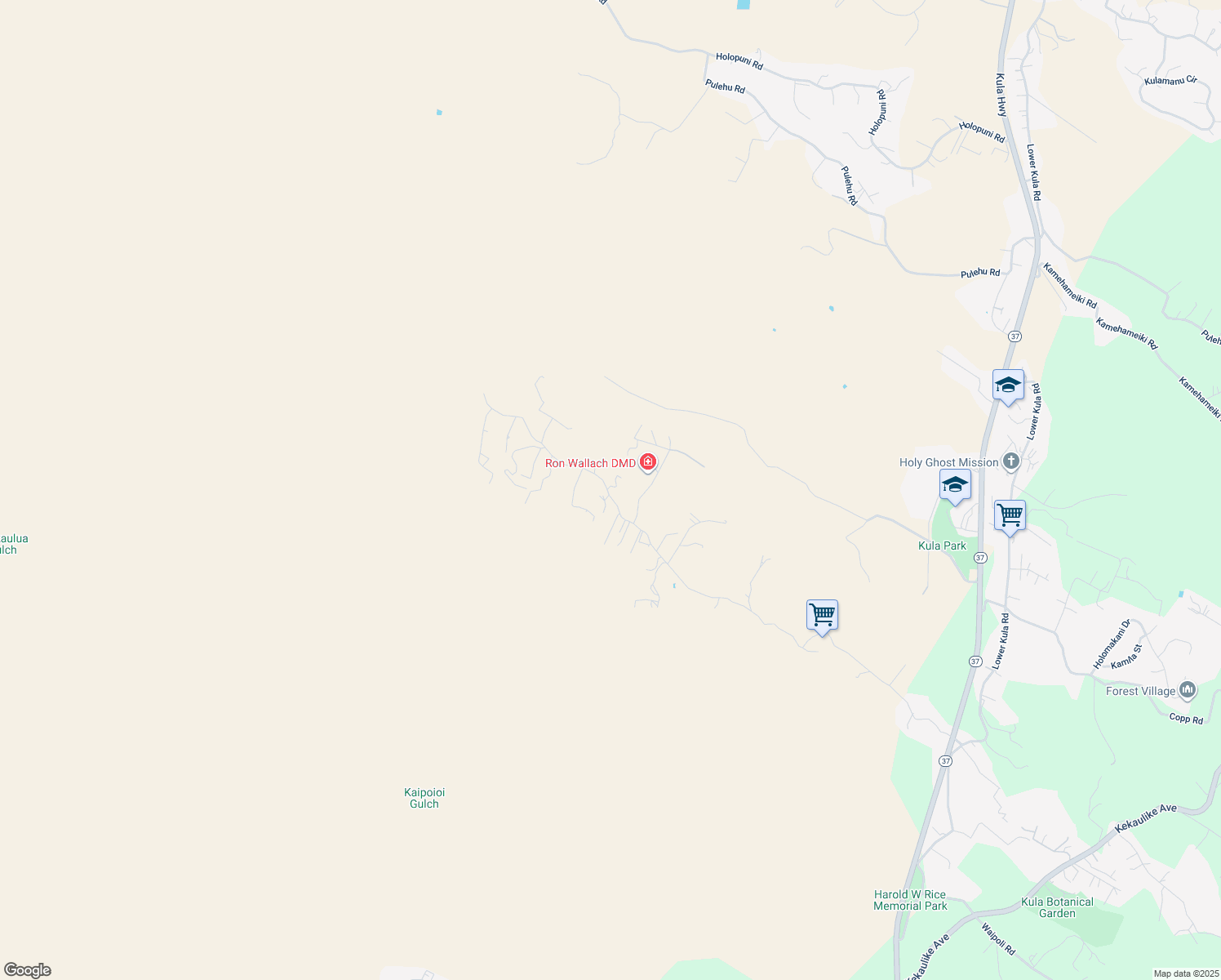 map of restaurants, bars, coffee shops, grocery stores, and more near 1906 Naalae Road in Kula
