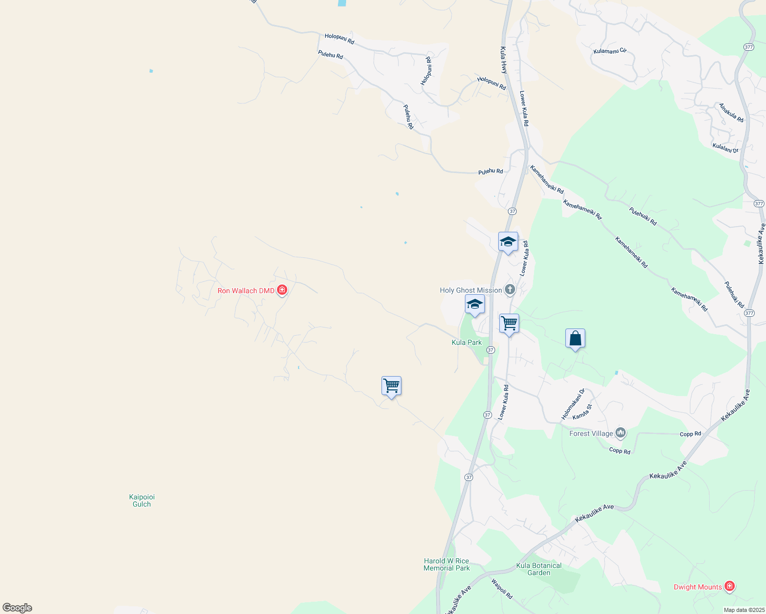 map of restaurants, bars, coffee shops, grocery stores, and more near 0 Calasa Road in Kula