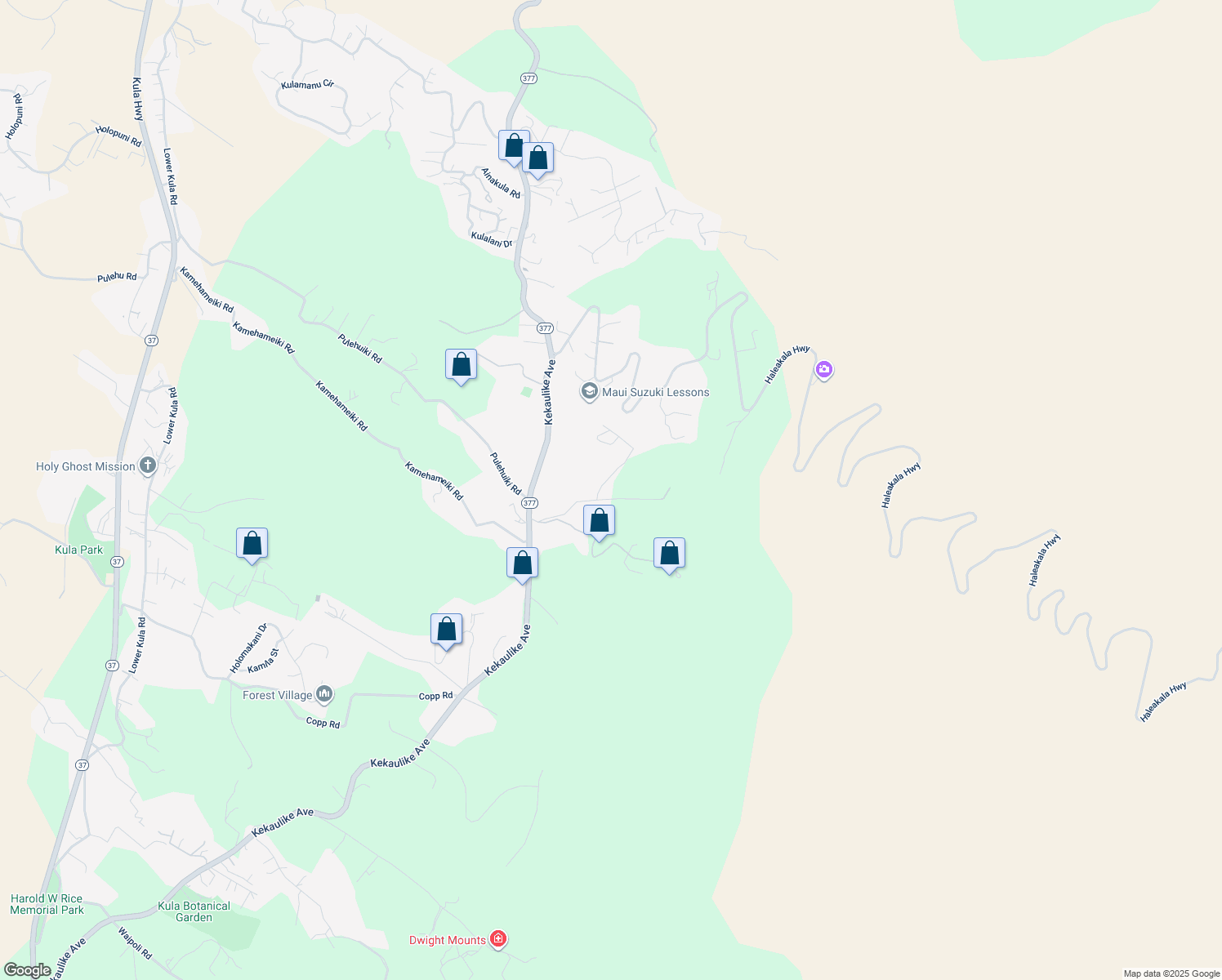 map of restaurants, bars, coffee shops, grocery stores, and more near 281 Hapapa Road in Kula