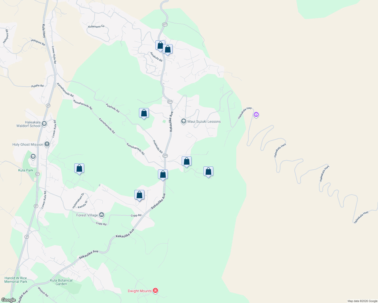 map of restaurants, bars, coffee shops, grocery stores, and more near 294 Hapapa Road in Kula
