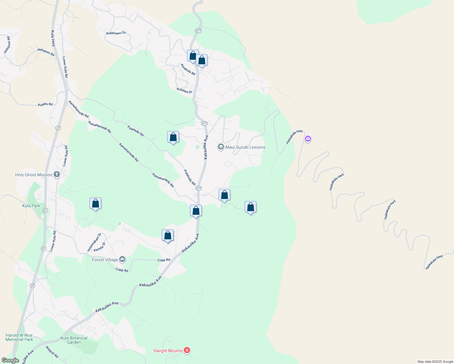 map of restaurants, bars, coffee shops, grocery stores, and more near 281 Hapapa Road in Kula