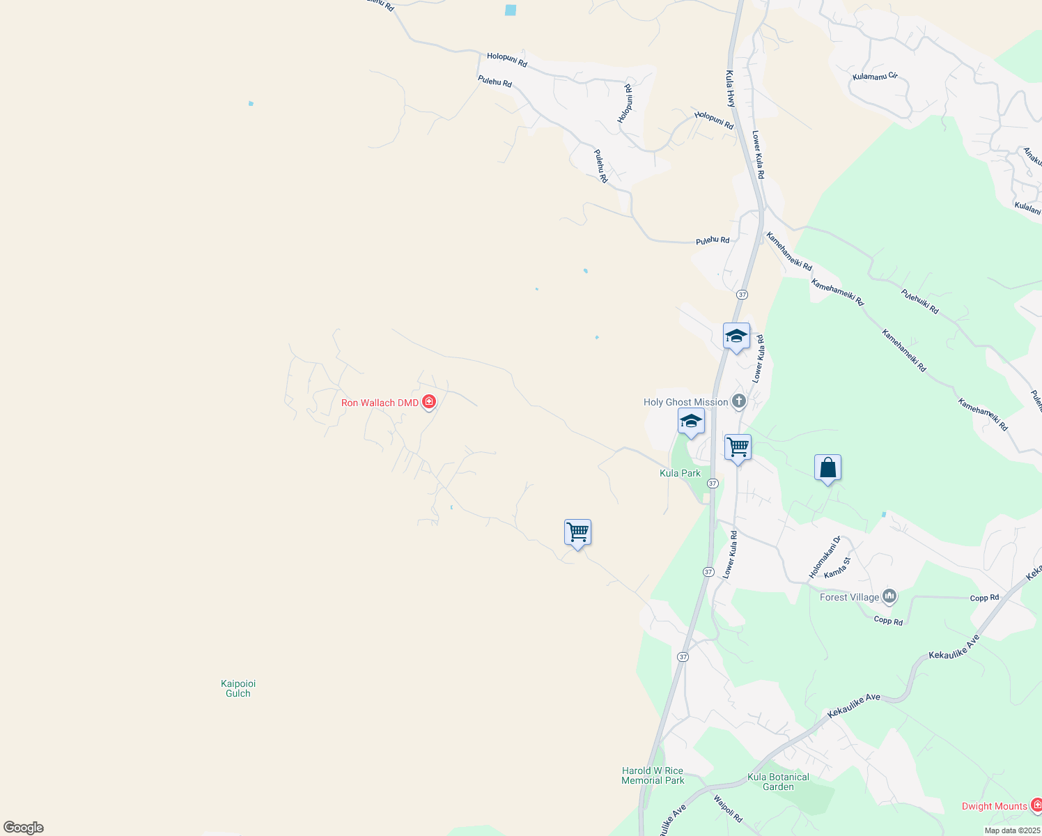 map of restaurants, bars, coffee shops, grocery stores, and more near 707 Calasa Road in Kula