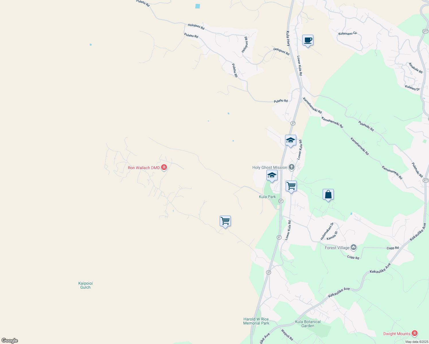 map of restaurants, bars, coffee shops, grocery stores, and more near Calasa Road in Kula