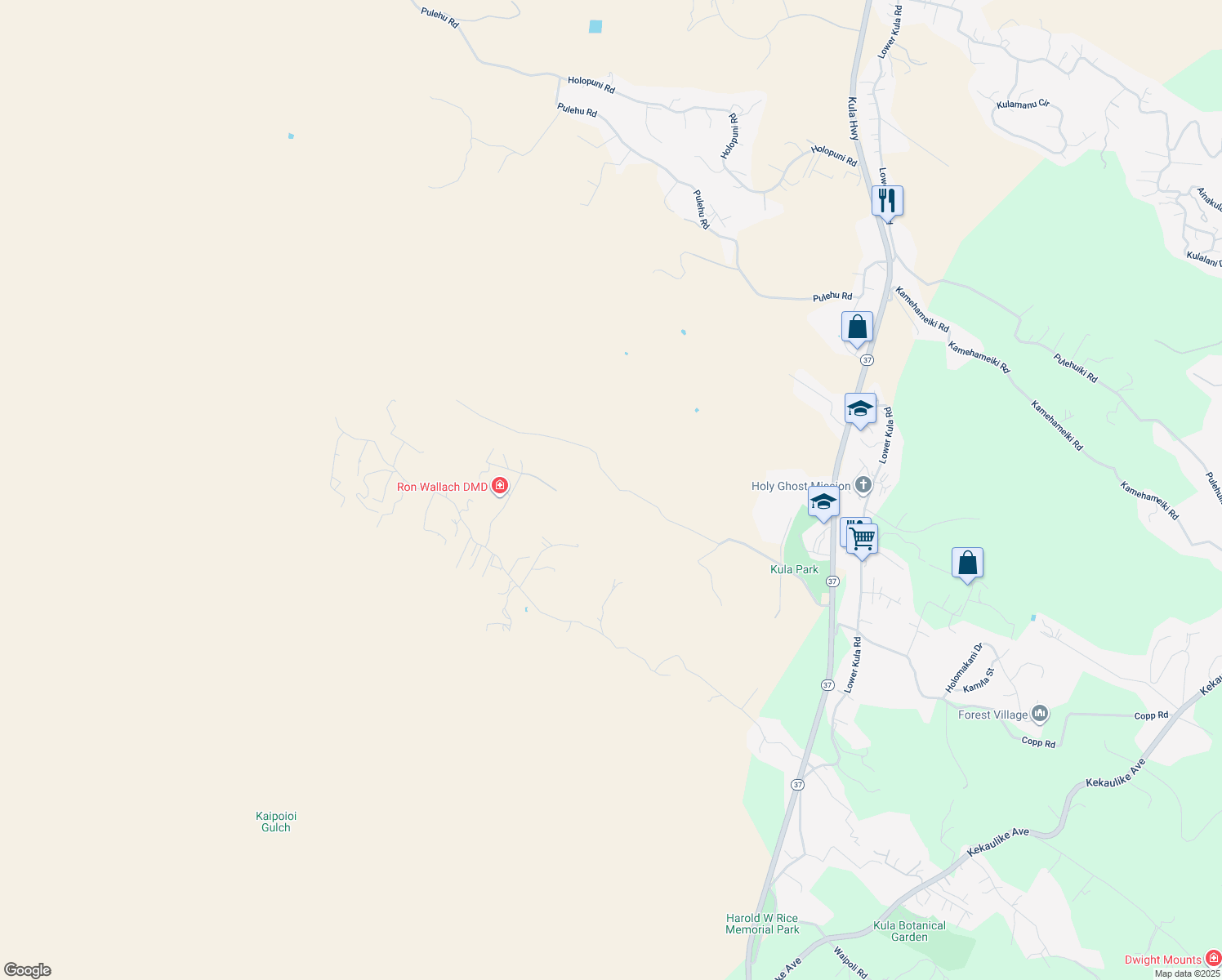 map of restaurants, bars, coffee shops, grocery stores, and more near 707 Calasa Road in Kula