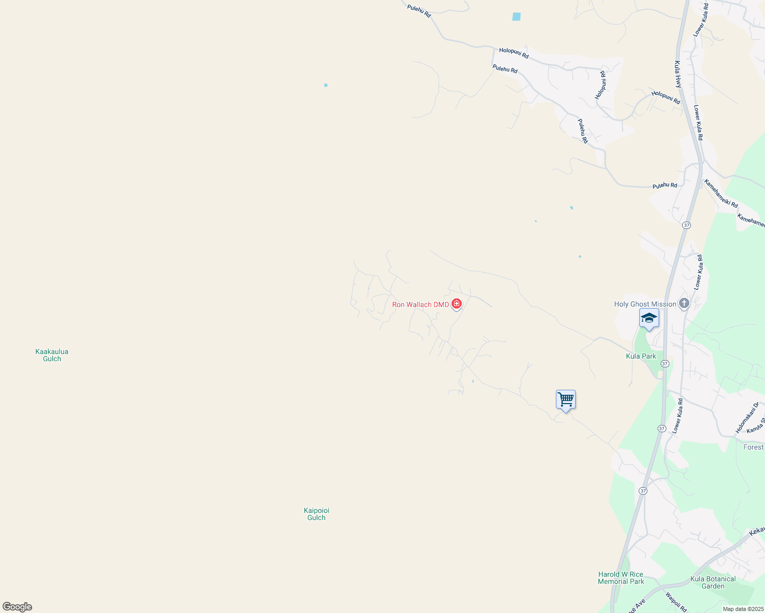 map of restaurants, bars, coffee shops, grocery stores, and more near 1947 Naalae Road in Kula