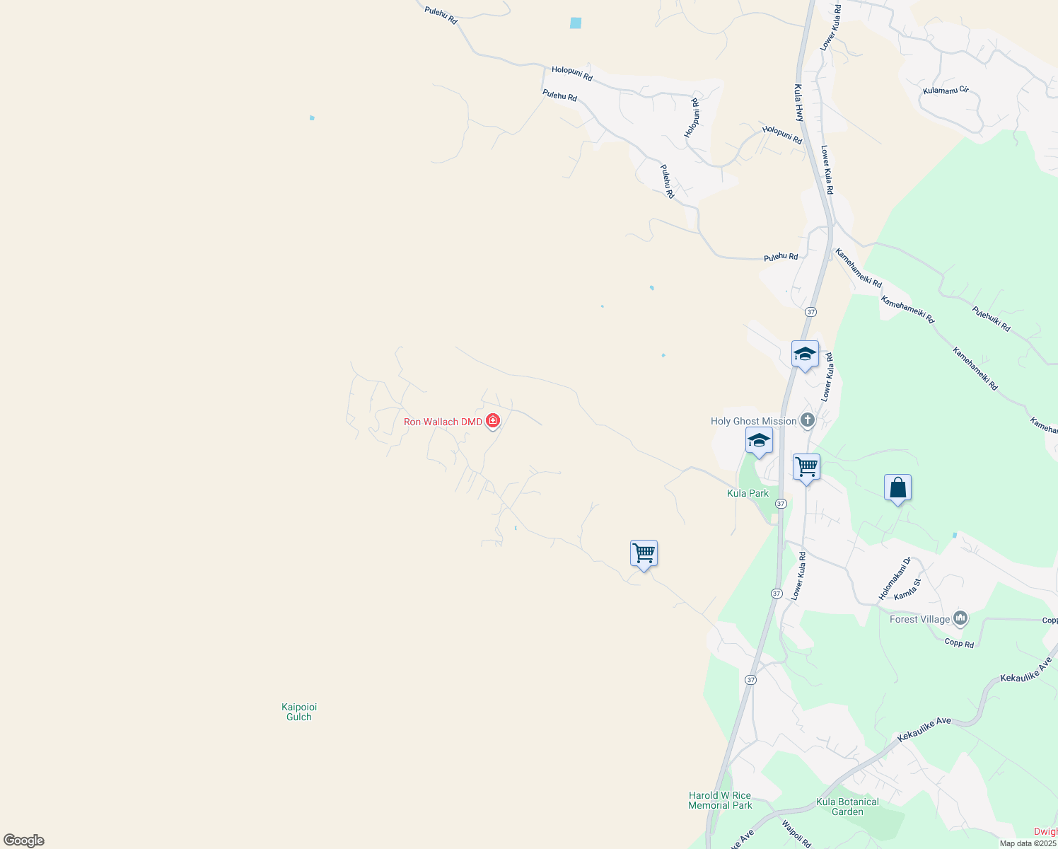 map of restaurants, bars, coffee shops, grocery stores, and more near 650 Papipi Road in Kula
