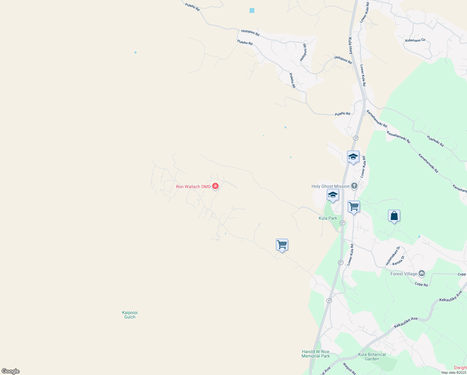 map of restaurants, bars, coffee shops, grocery stores, and more near 650 Papipi Road in Kula
