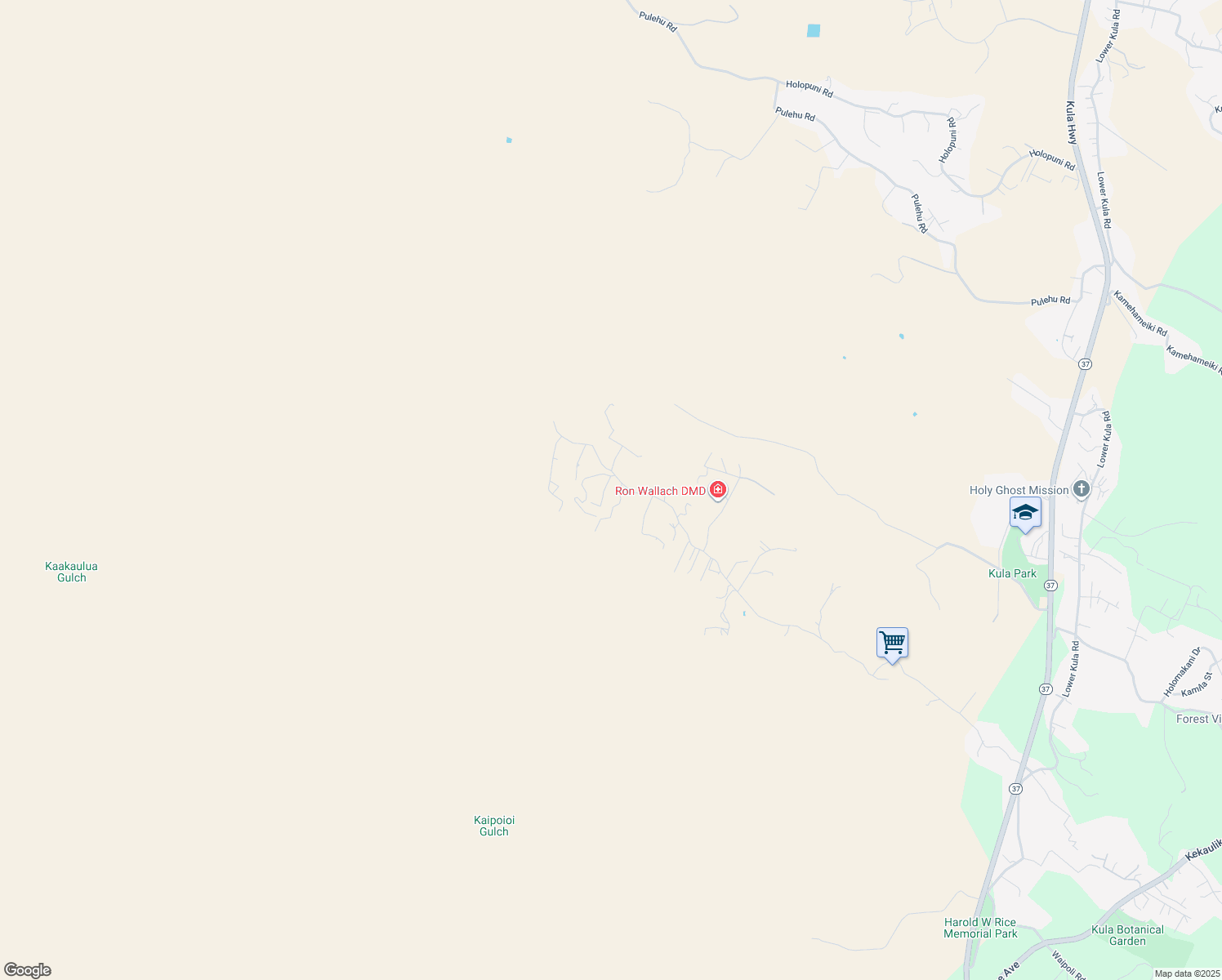 map of restaurants, bars, coffee shops, grocery stores, and more near 1651 Naalae Road in Kula