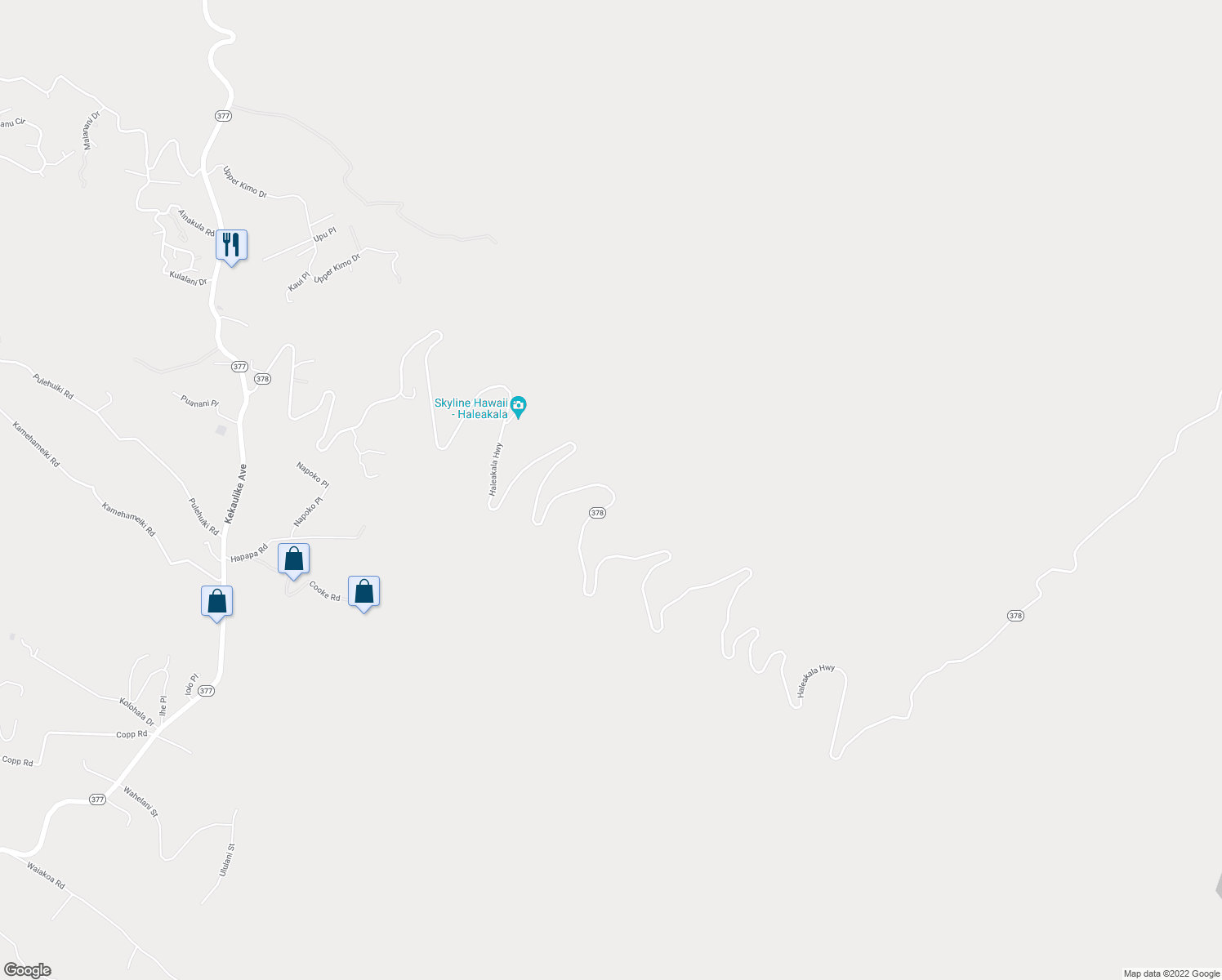 map of restaurants, bars, coffee shops, grocery stores, and more near Haleakala Highway in Kula