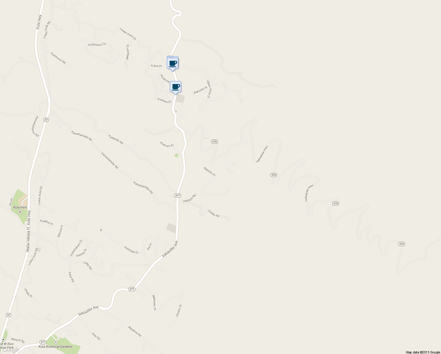 map of restaurants, bars, coffee shops, grocery stores, and more near 210 Napoko Place in Kula