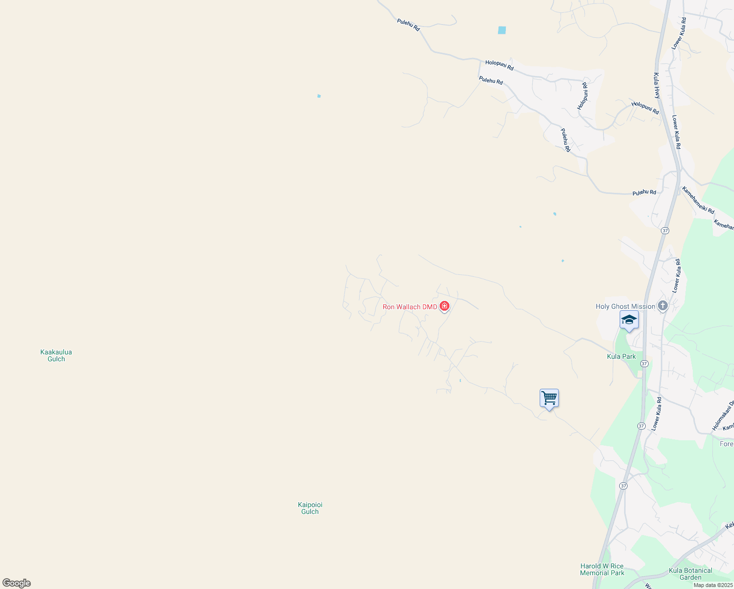 map of restaurants, bars, coffee shops, grocery stores, and more near 1947 Naalae Road in Kula