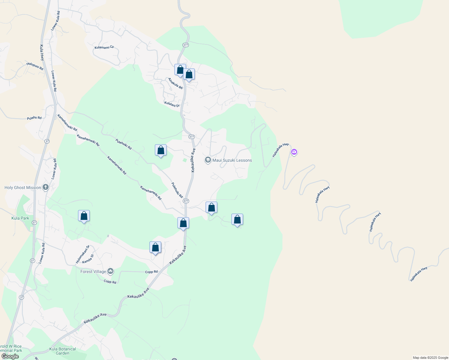 map of restaurants, bars, coffee shops, grocery stores, and more near 210 Napoko Place in Kula