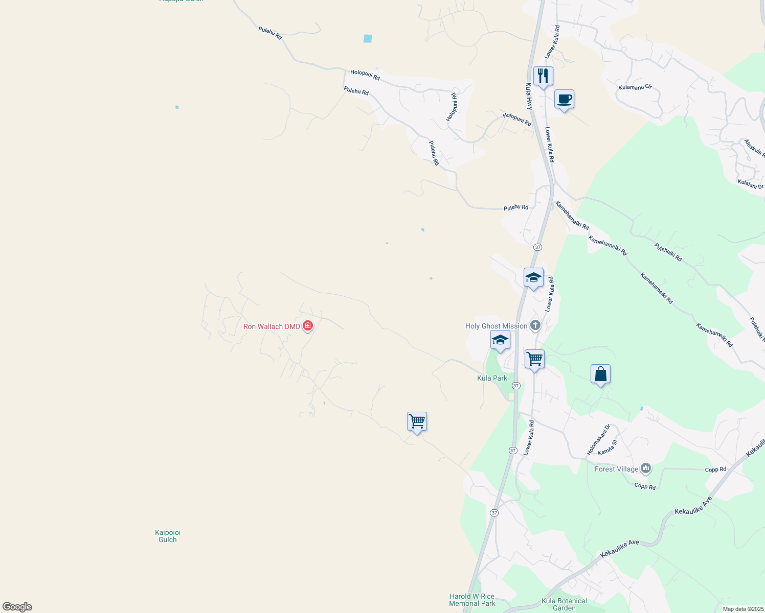 map of restaurants, bars, coffee shops, grocery stores, and more near 0 Calasa Road in Kula