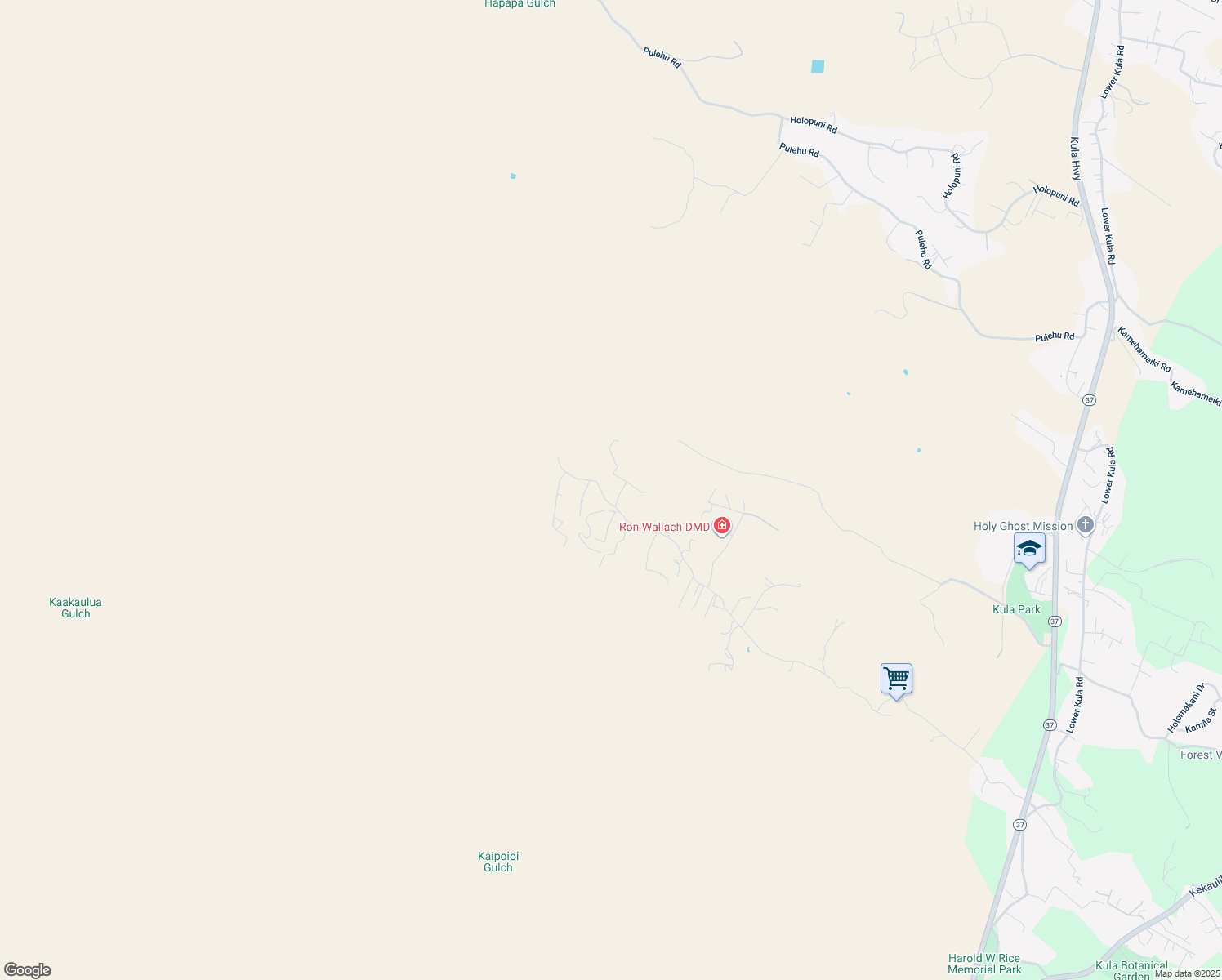 map of restaurants, bars, coffee shops, grocery stores, and more near 1950 Naalae Road in Kula