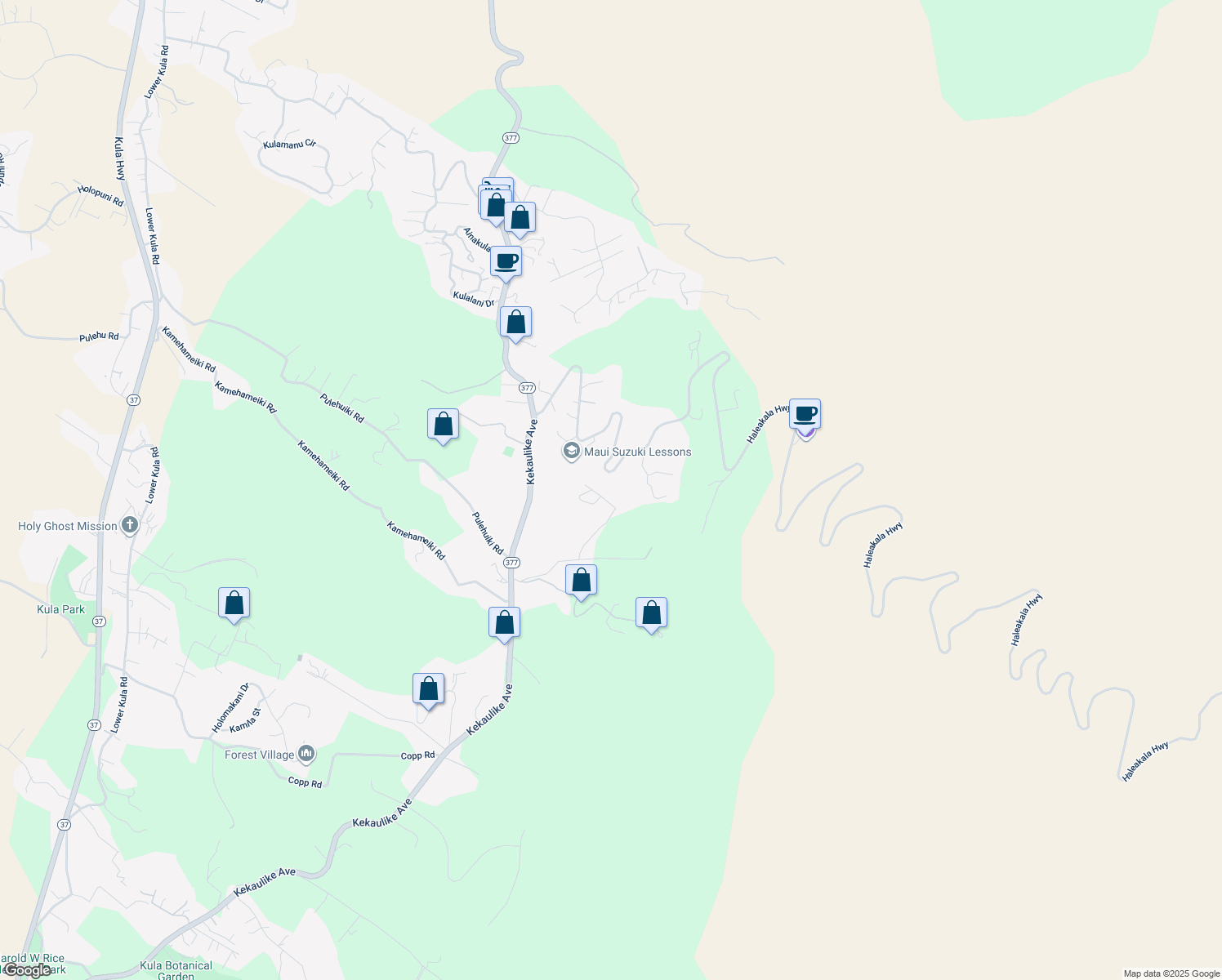 map of restaurants, bars, coffee shops, grocery stores, and more near 284 Napoko Place in Kula
