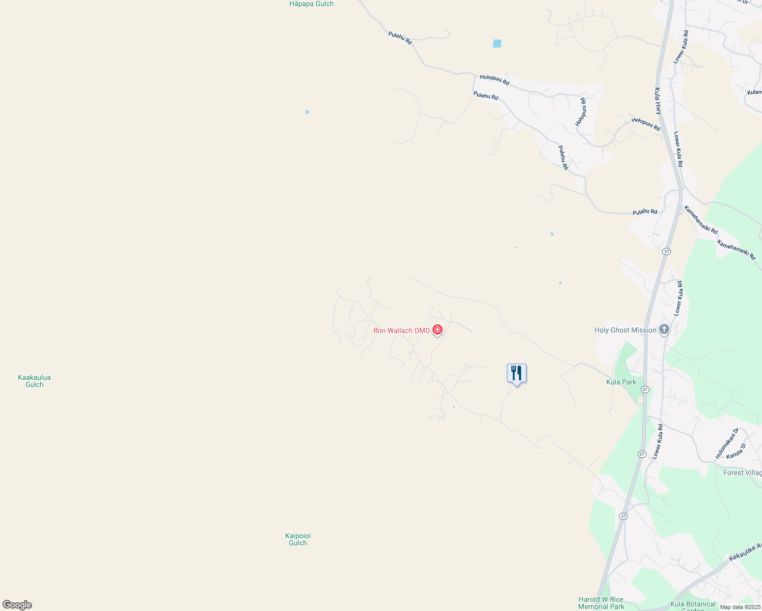 map of restaurants, bars, coffee shops, grocery stores, and more near 1906 Naalae Road in Kula