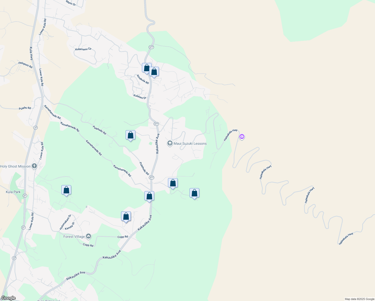 map of restaurants, bars, coffee shops, grocery stores, and more near 72 Aolewa Place in Kula