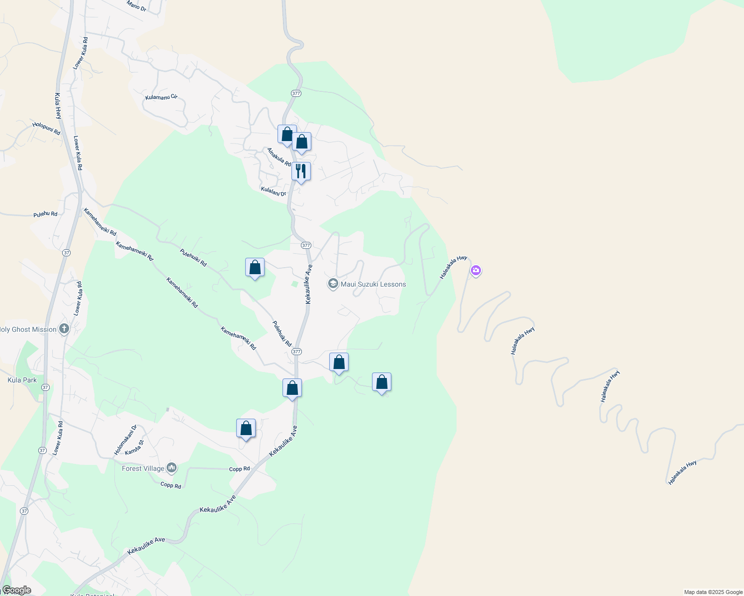 map of restaurants, bars, coffee shops, grocery stores, and more near 72 Aolewa Place in Kula