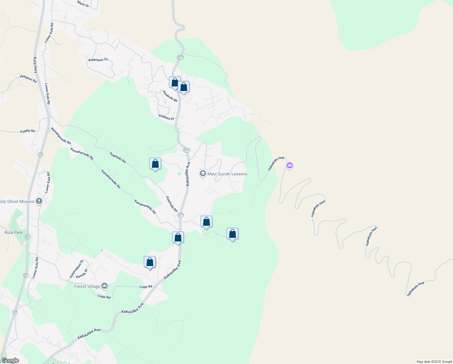 map of restaurants, bars, coffee shops, grocery stores, and more near 72 Aolewa Place in Kula