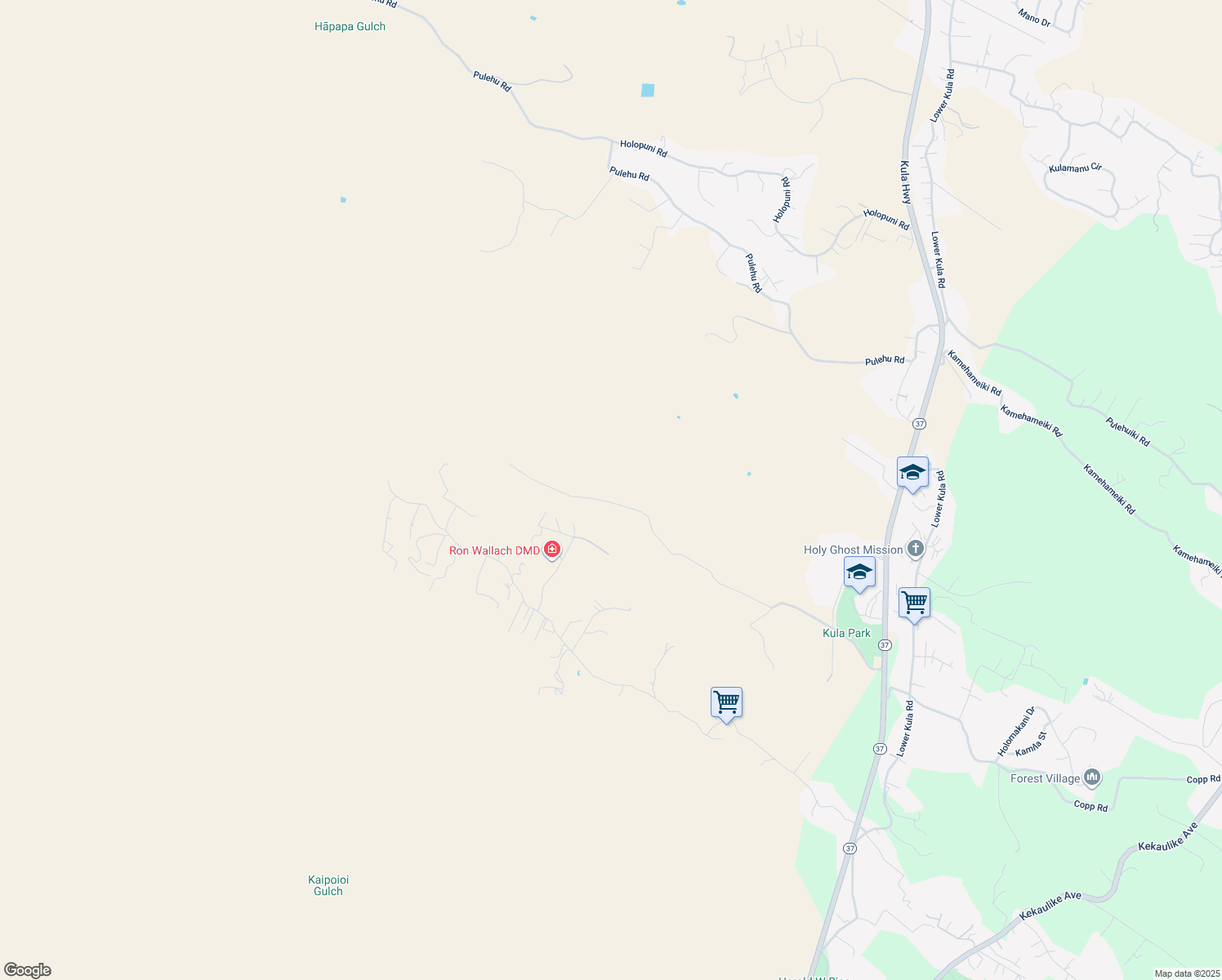 map of restaurants, bars, coffee shops, grocery stores, and more near 1216 Calasa Road in Kula