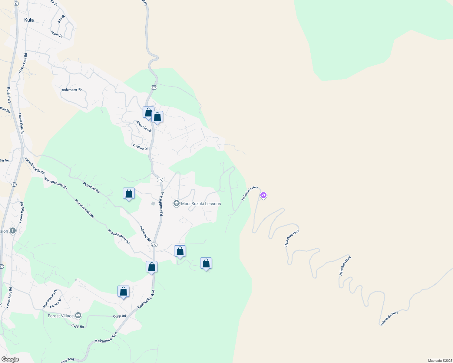 map of restaurants, bars, coffee shops, grocery stores, and more near 17-578 Haleakala Highway in Kula