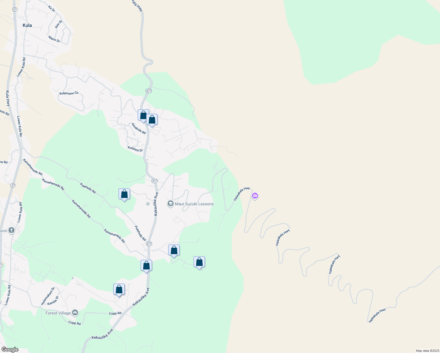 map of restaurants, bars, coffee shops, grocery stores, and more near 17526 Haleakala Highway in Kula