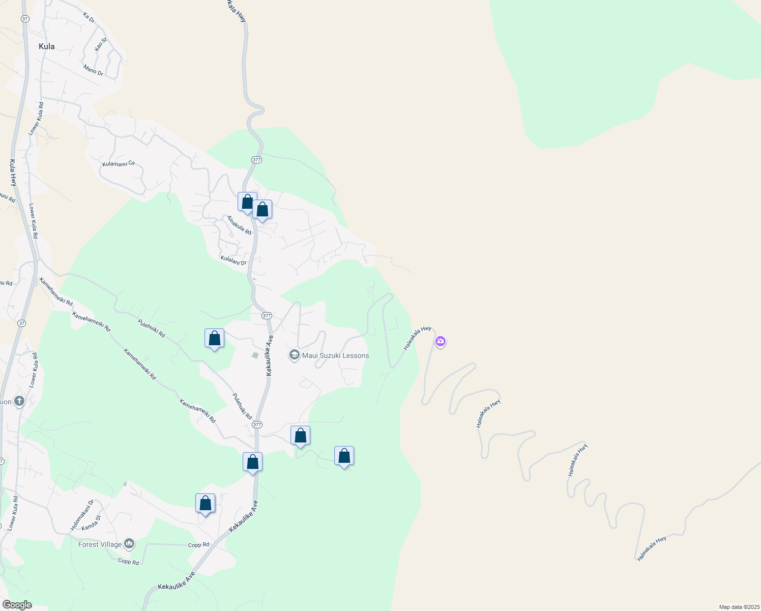 map of restaurants, bars, coffee shops, grocery stores, and more near 17526 Haleakala Highway in Kula