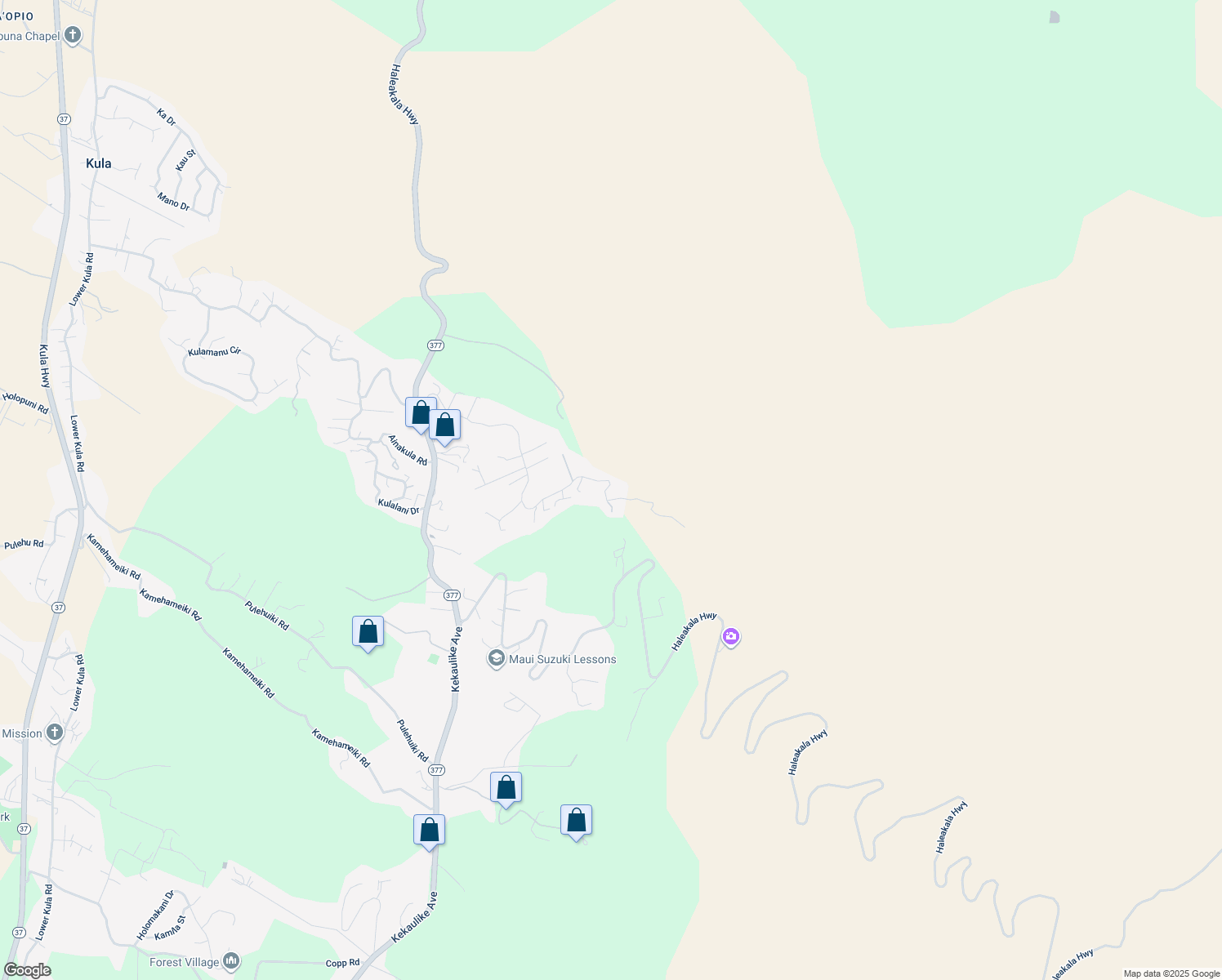 map of restaurants, bars, coffee shops, grocery stores, and more near 1067 Upper Kimo Drive in Kula