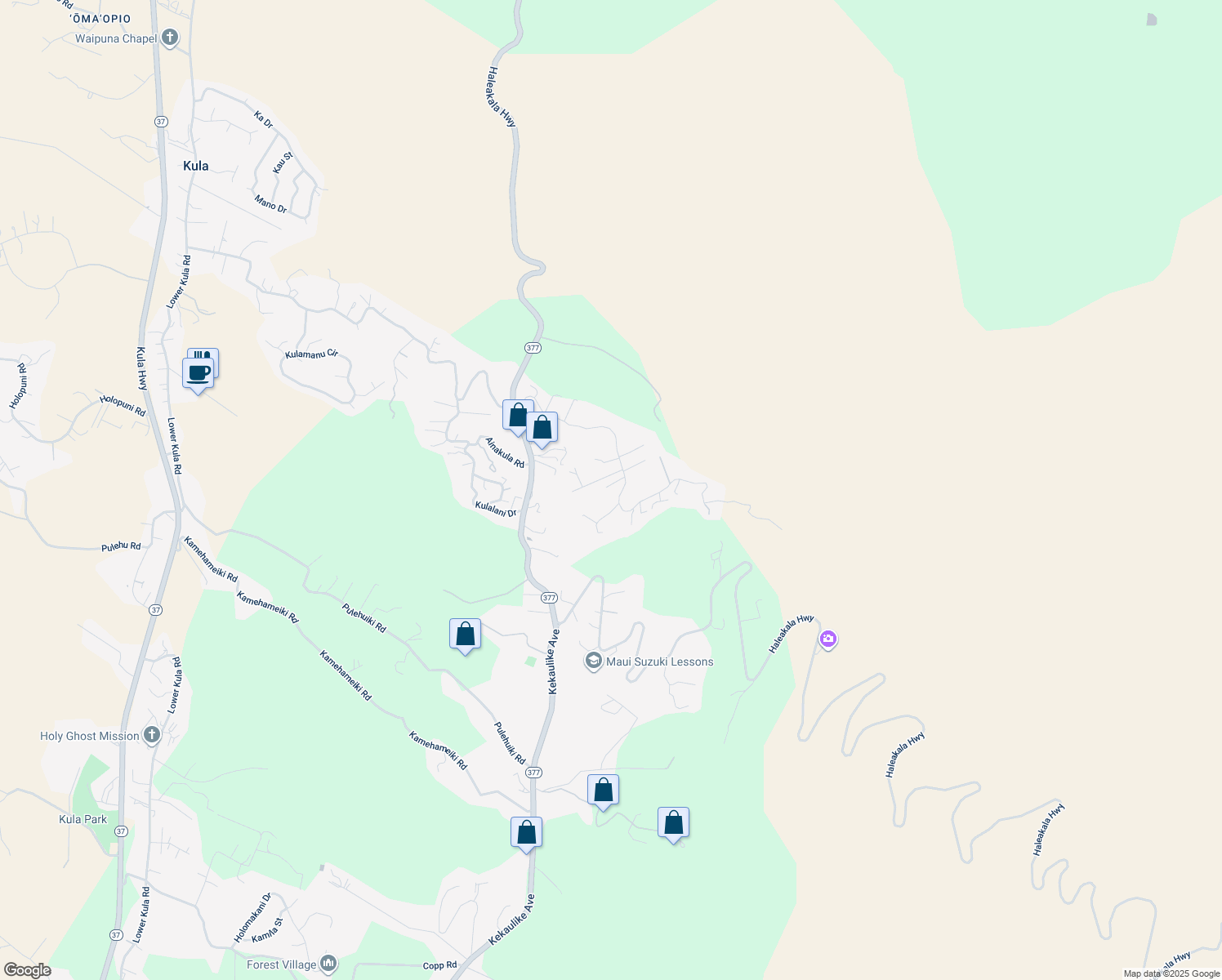 map of restaurants, bars, coffee shops, grocery stores, and more near 23 Meakoho Place in Kula