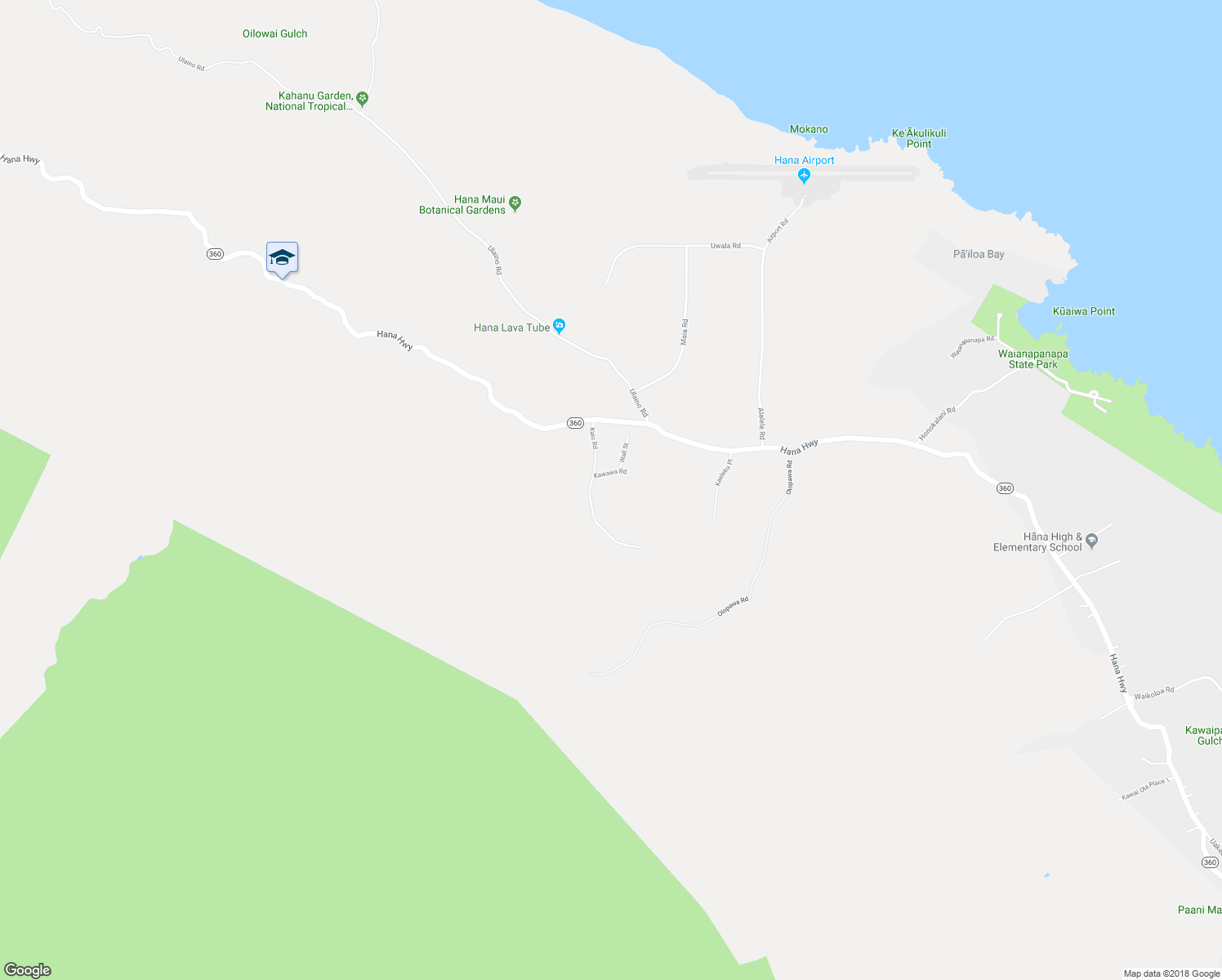 map of restaurants, bars, coffee shops, grocery stores, and more near 135 Kalo Road in Hana