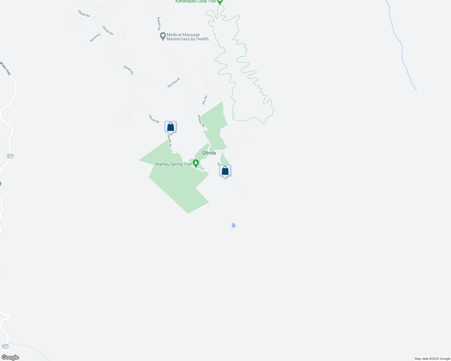 map of restaurants, bars, coffee shops, grocery stores, and more near 2710 Olinda Road in Makawao