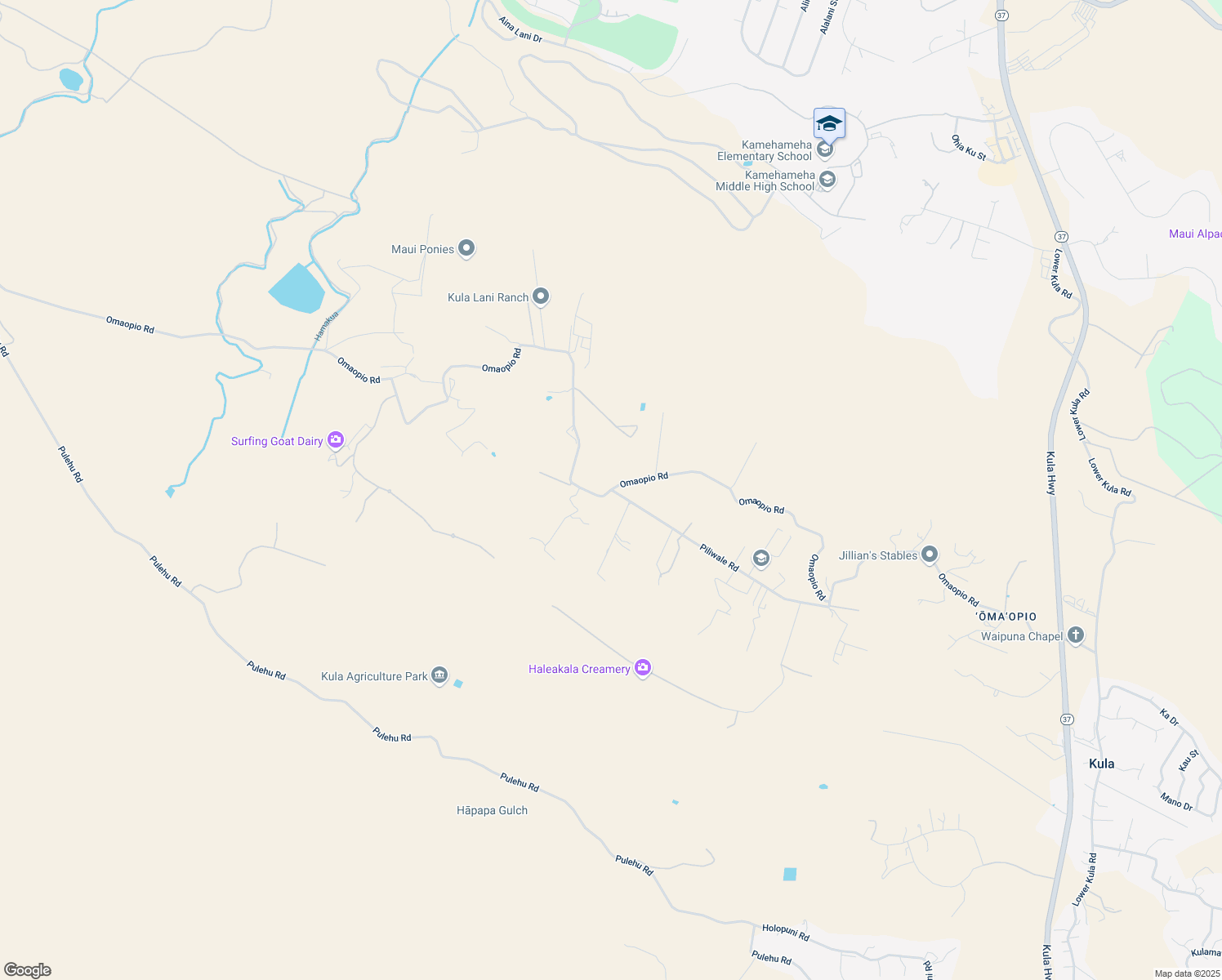 map of restaurants, bars, coffee shops, grocery stores, and more near 2001 Omaopio Road in Kula