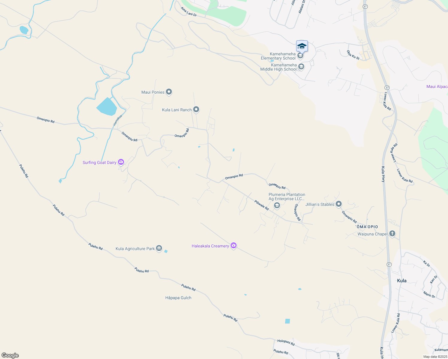 map of restaurants, bars, coffee shops, grocery stores, and more near 2001-2301 Omaopio Road in Kula