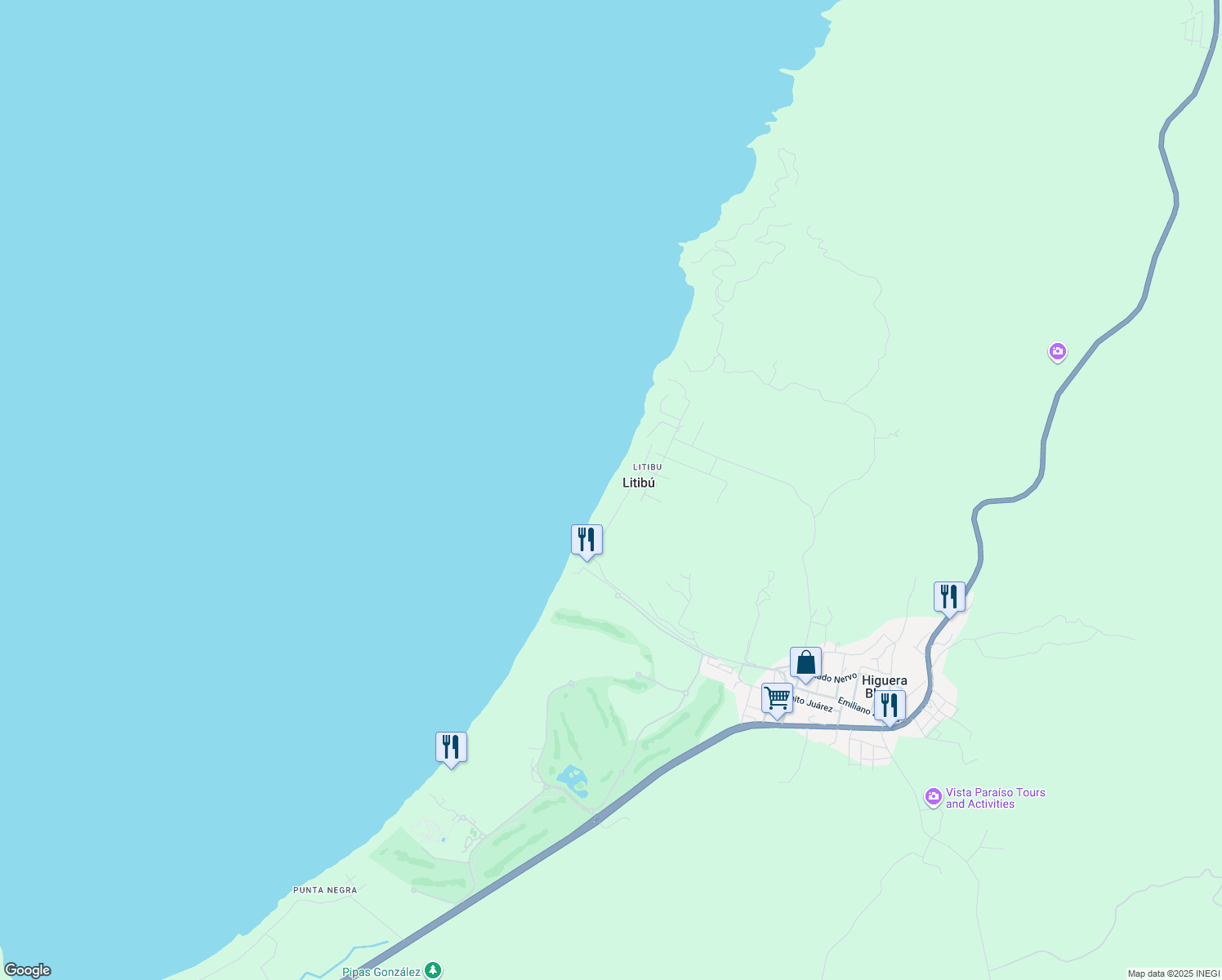 map of restaurants, bars, coffee shops, grocery stores, and more near Playa in Litibú