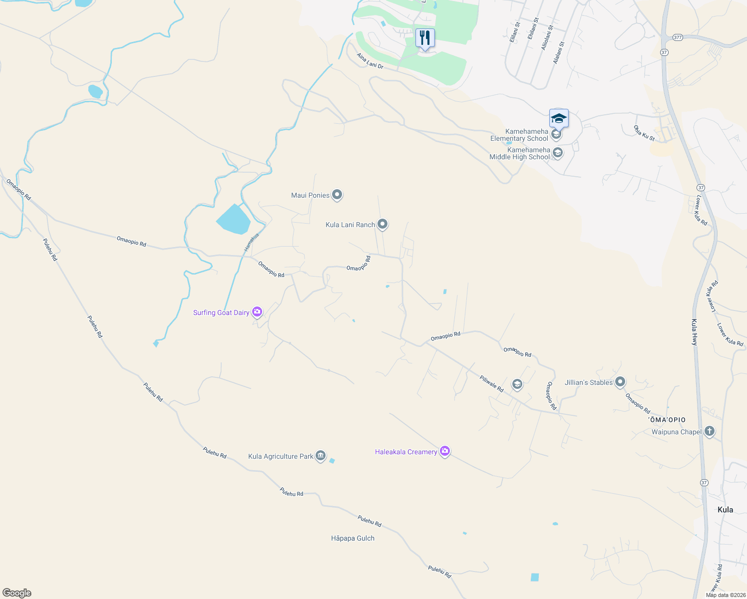 map of restaurants, bars, coffee shops, grocery stores, and more near 0 Omaopio Road in Makawao